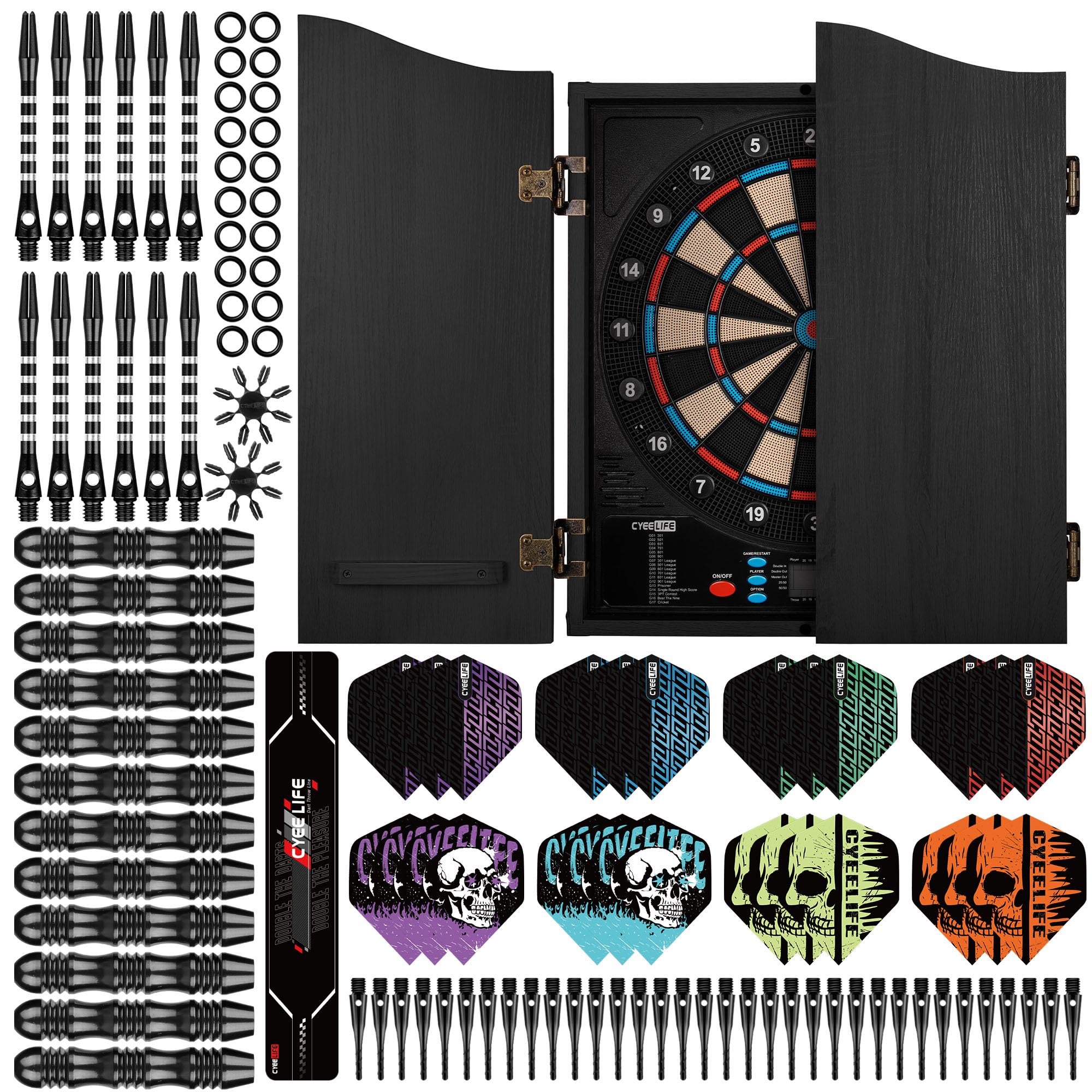 CyeeLife Diana electrónica de Dardos con gabinete de Madera, máquina de Dardos electrónica, Diana con 34 Juegos y 355 Variantes, Modo para 8 Jugadores, Pantalla LED