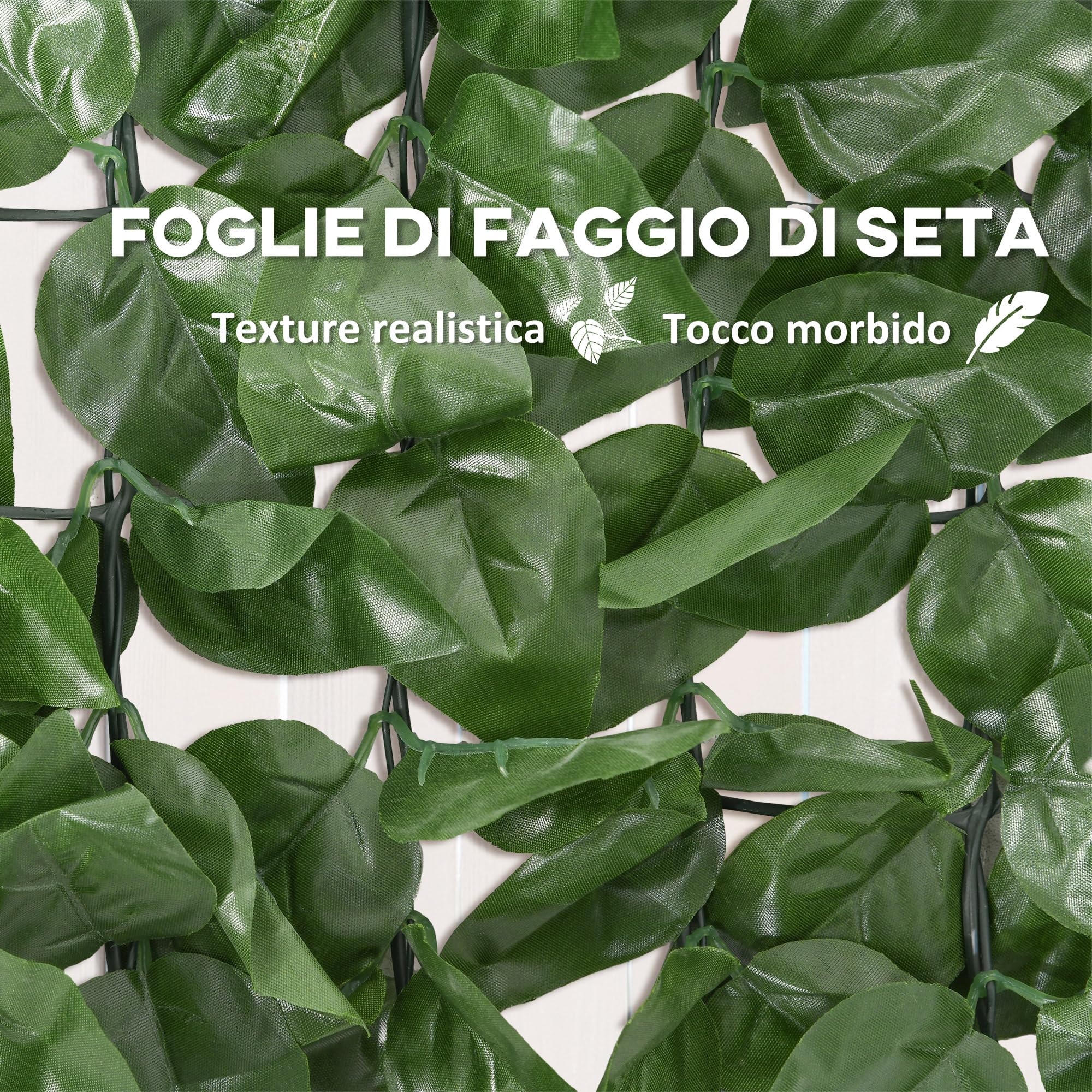 Outsunny Rotolo di Siepe Finta di Faggio in PE 300x100 cm, Verde Scuro | per Balcone e Giardino, Siepe Artificiale da Esterno, Foglie di Edera, Protezione UV