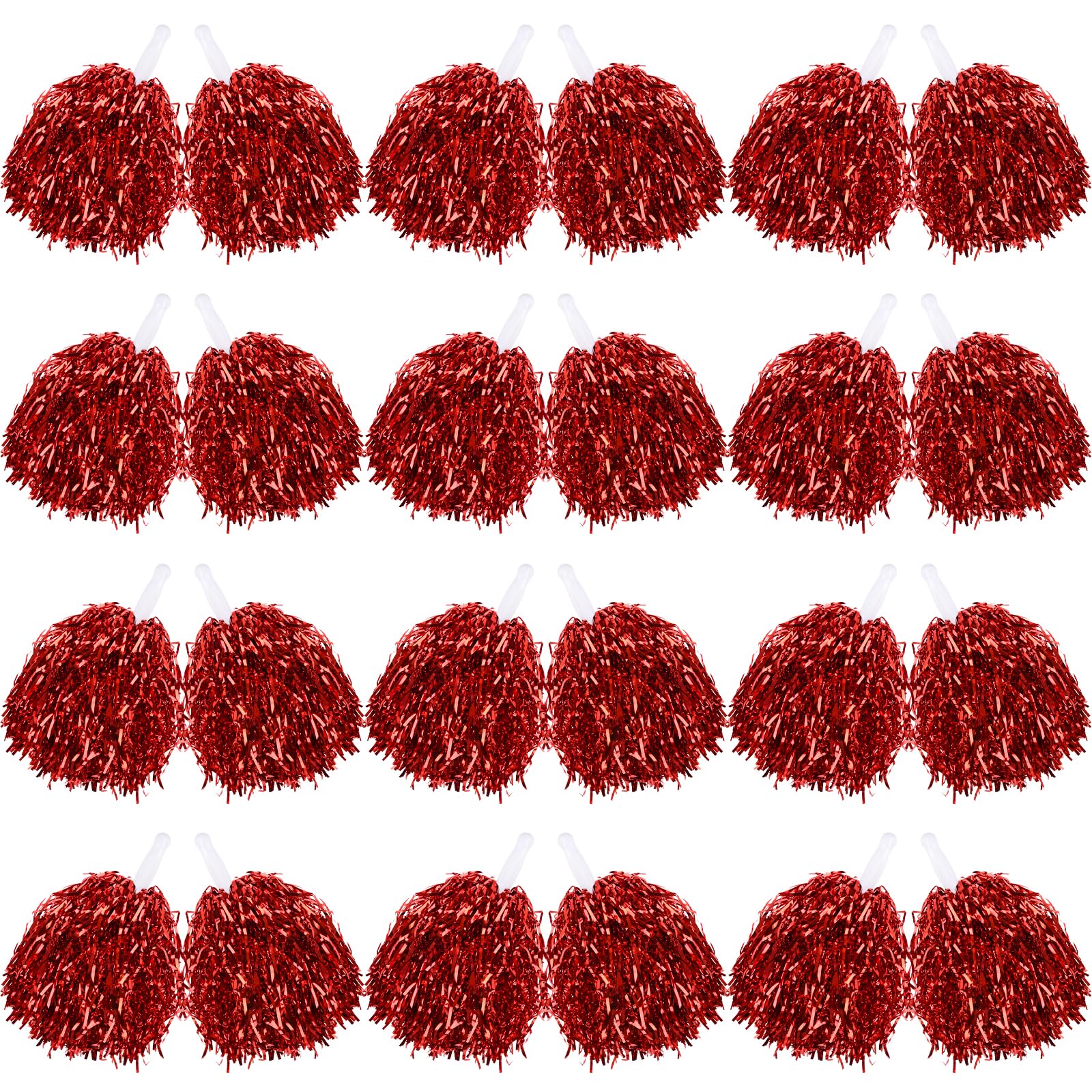 Lot de 60 pompons de pom-pom girl en vrac avec poignées en plastique, pompons de pom-pom girl pour enfants et adultes (rouge)