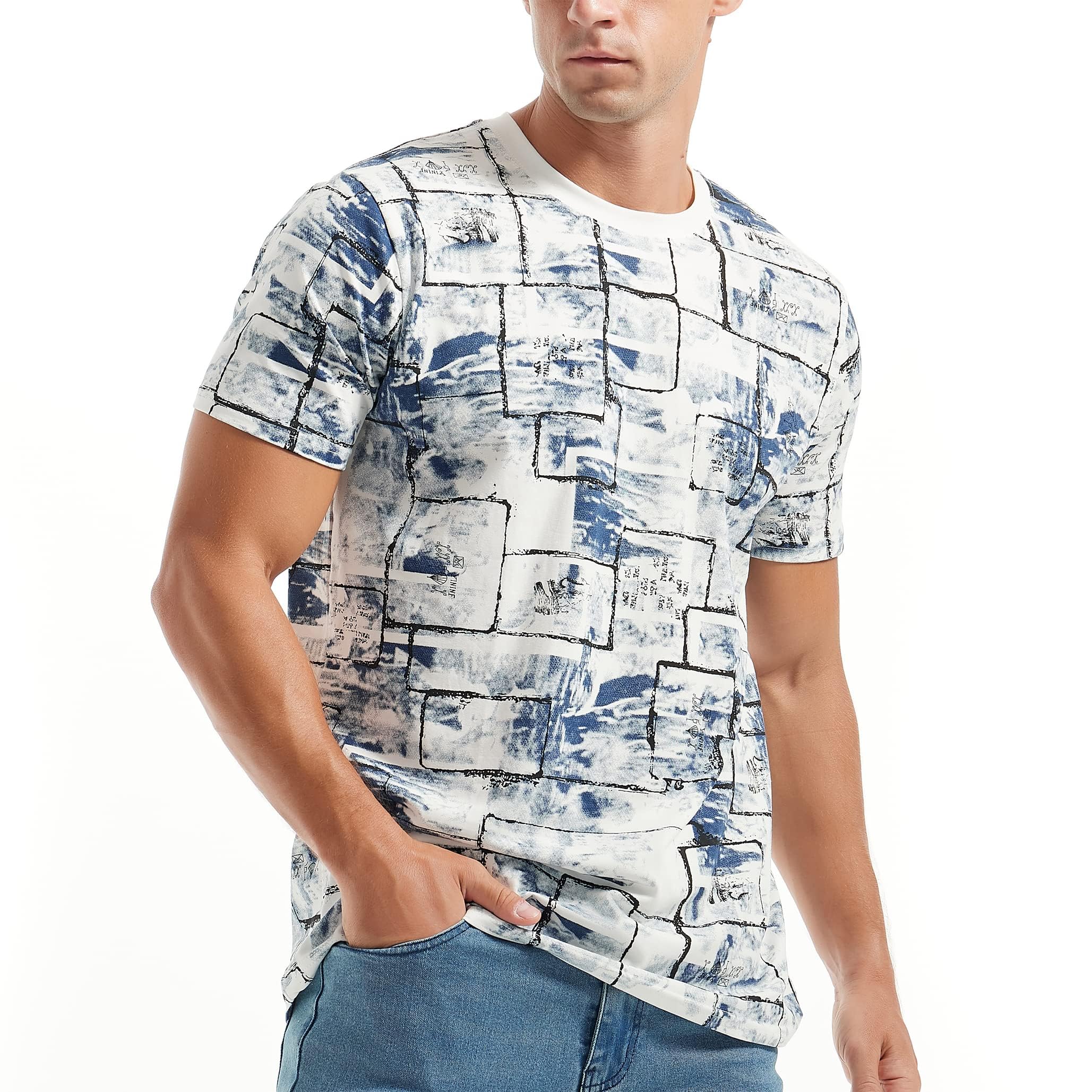 USALL Herren Sommer DruckT-Shirt 95% Baumwolle Casual Atmungsaktives Männer T-Shirt Kurzarm