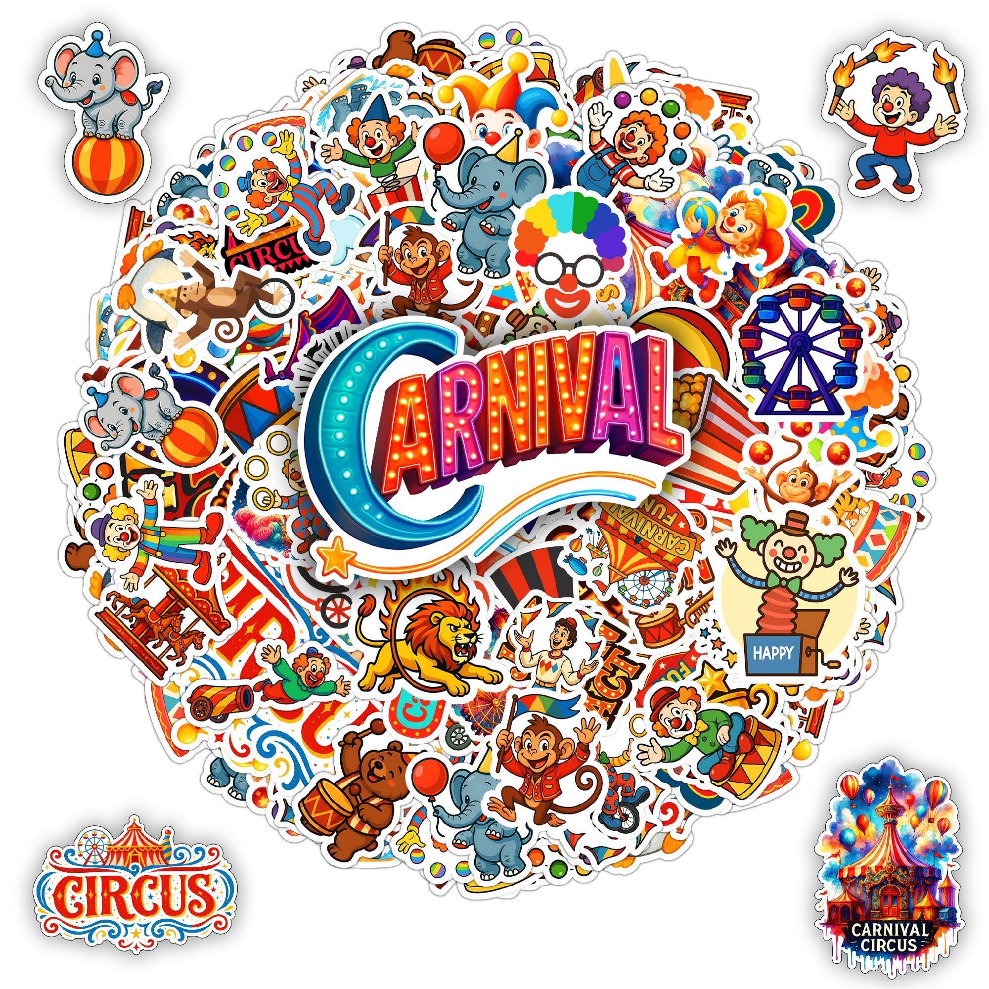 Stickers Clowns et Grande Roue Autocollants Vinyle Imperméable Carnaval