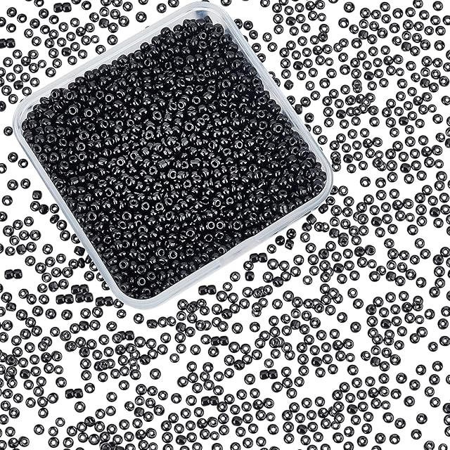 PandaHall 2000pcs 3mm Glass Seed Beads, 8/0 Black Round Loose Beads Tiny Little Beard Eye Beads for Jewellery Making Crafts Vases Embroidery, Hole 1mm