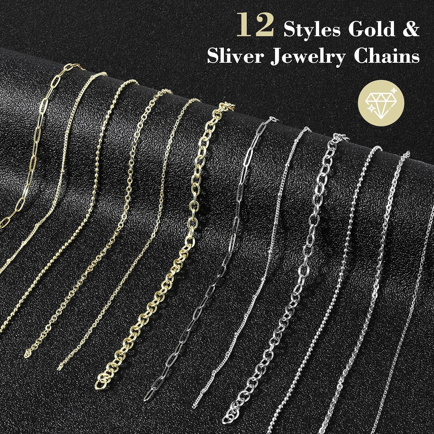 Zplontya 18K Necklace Chains for Jewelry Making Kit 381PCS Include 50Ft 12 Rolls Gold/Silver Jewelry Chains and Charms,Jump Rings,Pliers&Accessories for DIY Necklace Bracelet Keychain Crafting Gifts