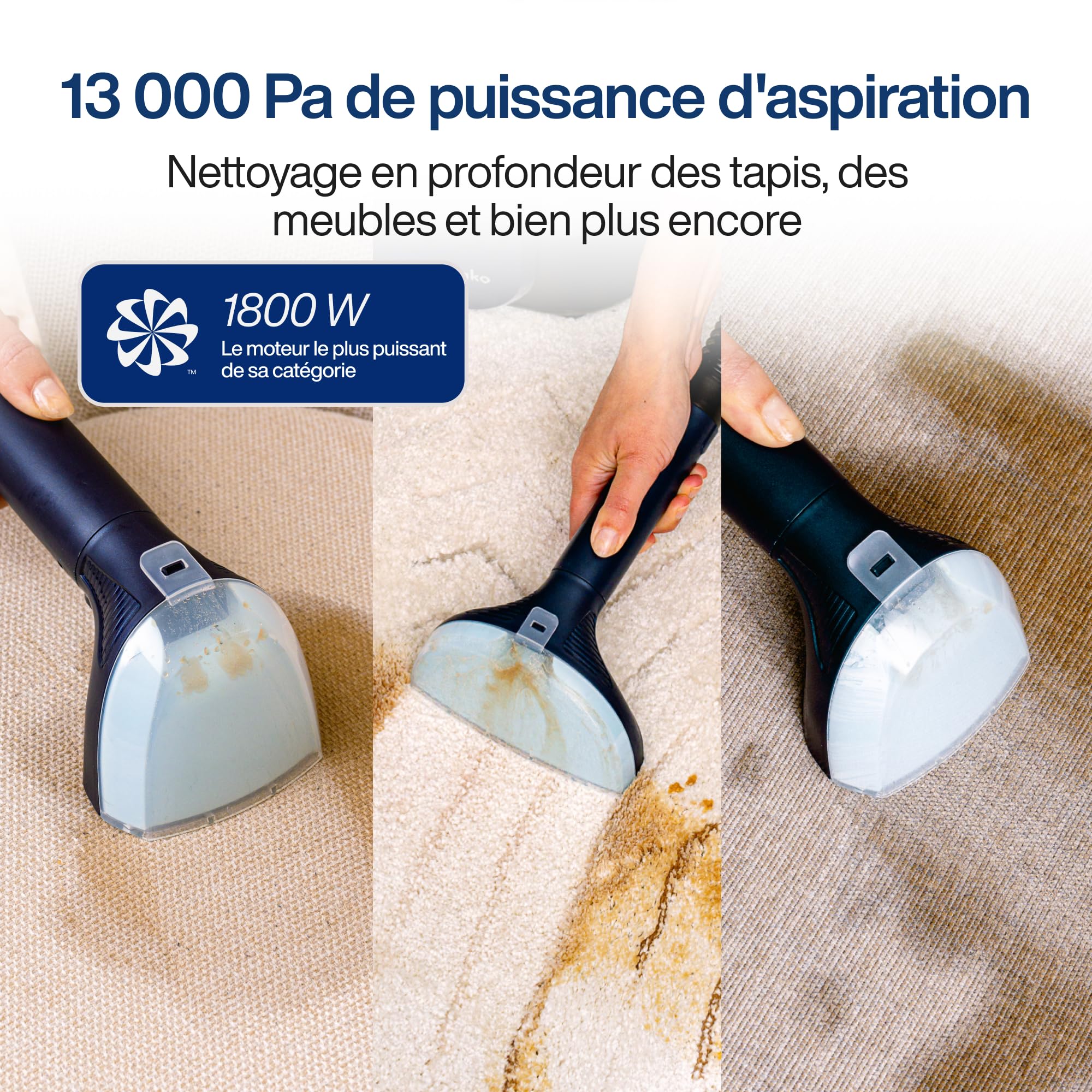 Samako PowerClean Pro Nettoyeur à vapeur pour tapis et tapis, filtre HEPA, grands réservoirs d'eau, 8 embouts, nettoyant pour coussins et canapés, bleu