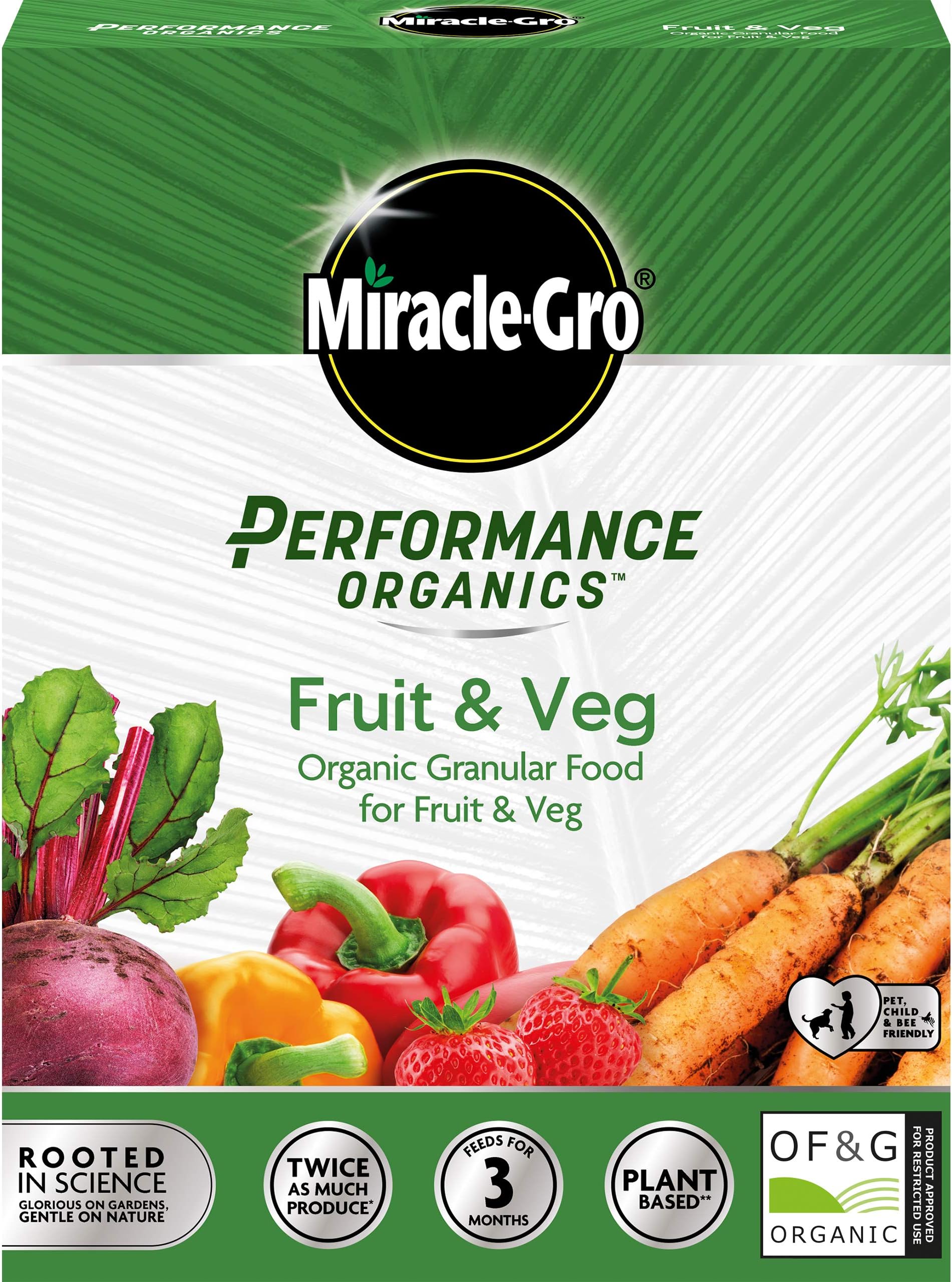 Miracle-Gro Performance Organics Granular Plant Food (Bee, Pet & Child Friendly) Fruit & Veg Plant Food, 1 kg, Grey