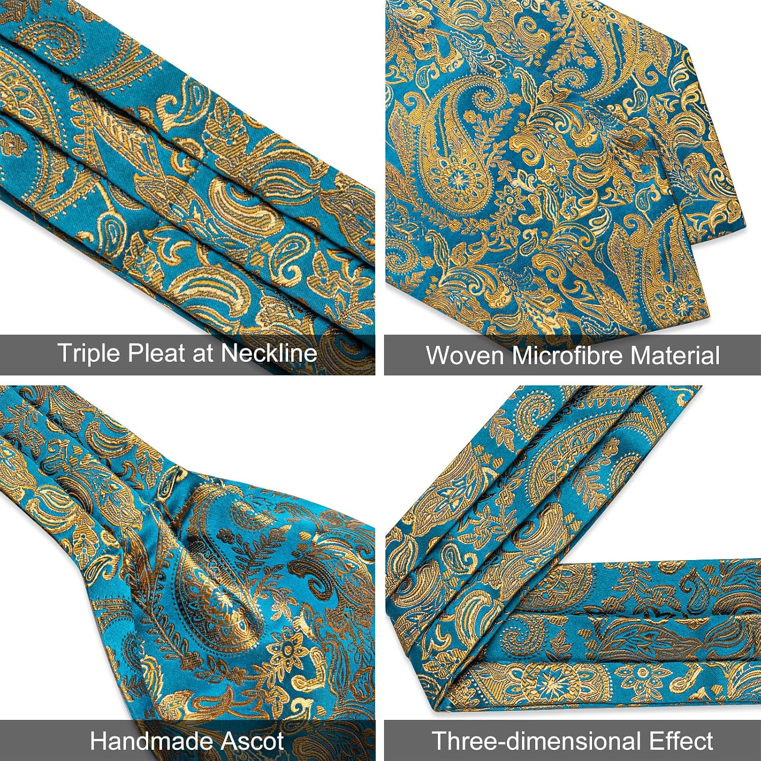DiBanGu 3PCS Ascot Ties for Men Wedding Jacquard Woven Silk Ascot Cravat for Men Cravat Tie and Pocket Square Set