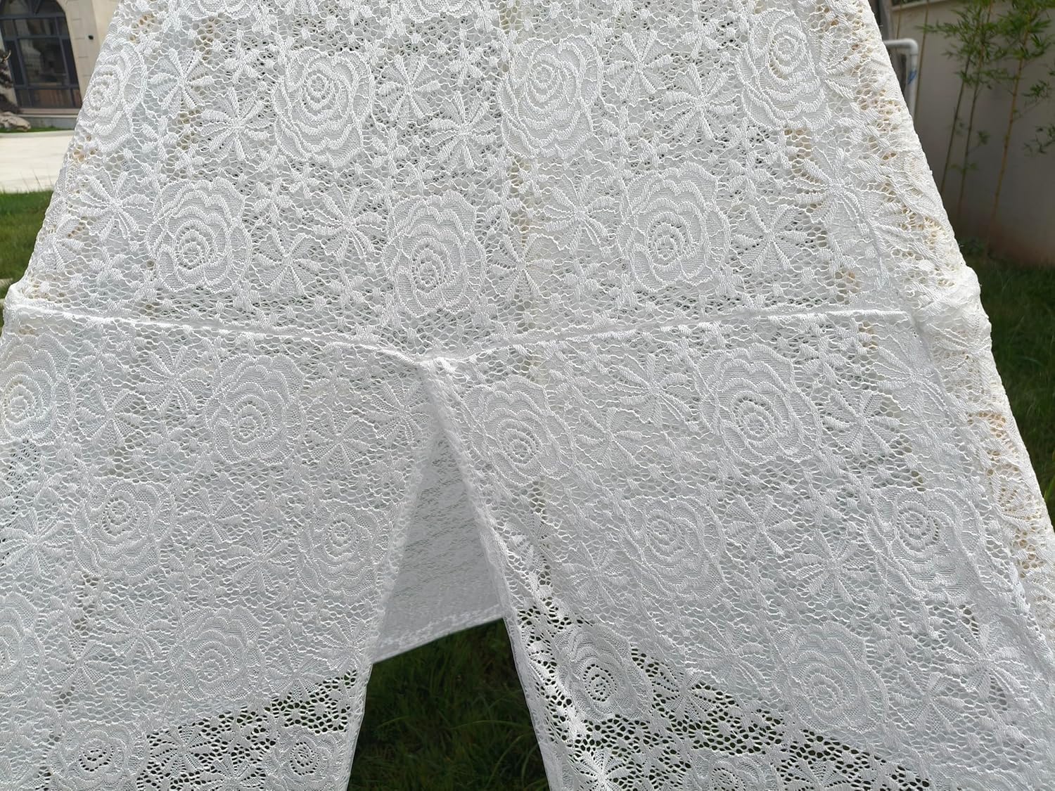 Adult White 5-Pole Lace Indian Style Tent, 85" Height, Indoor-Outdoor Party Picnic House, Outdoor Wedding Tent, Girls Play House