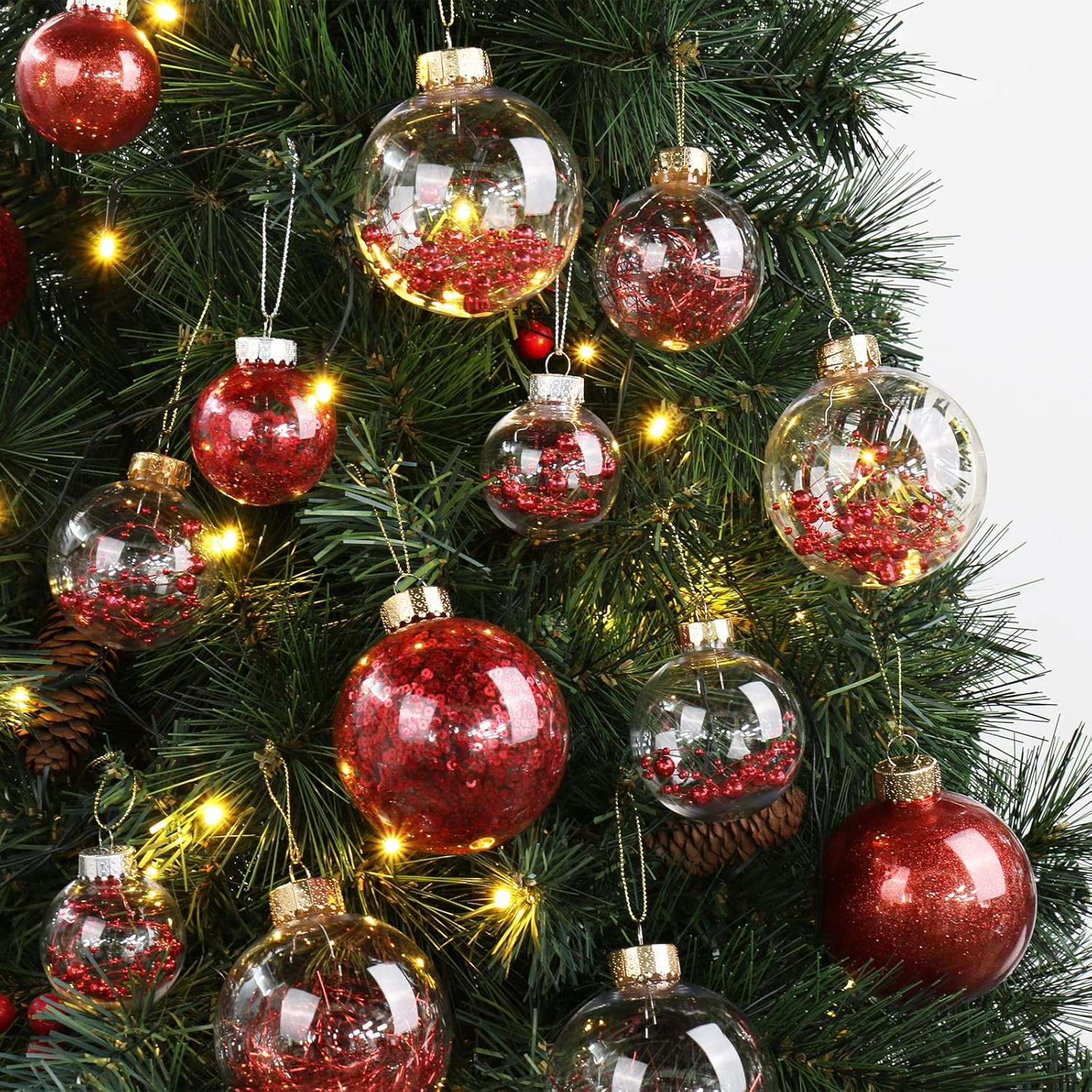 30PCS Christmas Balls Ornaments 2'' Shatterproof Christmas Tree Ornaments Set Red and Clear Decorative Hanging Ornaments for Xmas Tree Party Holiday Decoration, Briful - Image 3