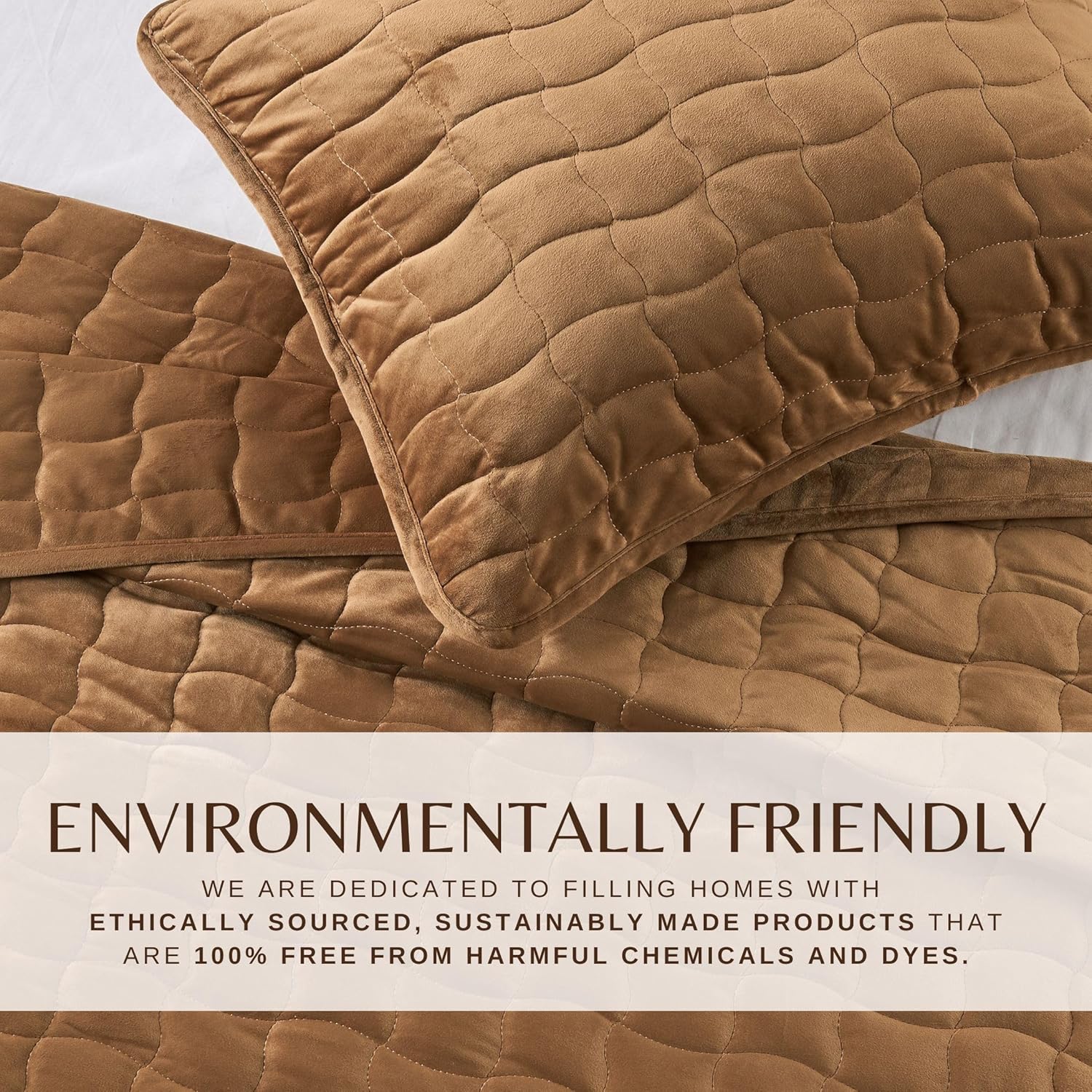 Great Bay Home Twin Size Velvet Quilt and Sham Set - Dual-Sided Luxury Velvet, Heavyweight 2-Piece Bedding Set - Ultra Soft, Quilted Box-Stitched and Down-Alternative Fill (Twin/Twin XL, Cognac) - Image 5