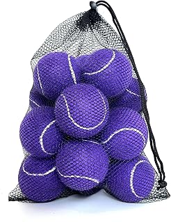 HPWFHPLF Pelotas de tenis, 12 paquetes de pelotas de tenis de práctica para principiantes, entrenamiento de jugar pelotas de tenis para perros, vienen con bolsa de transporte de malla (morado)