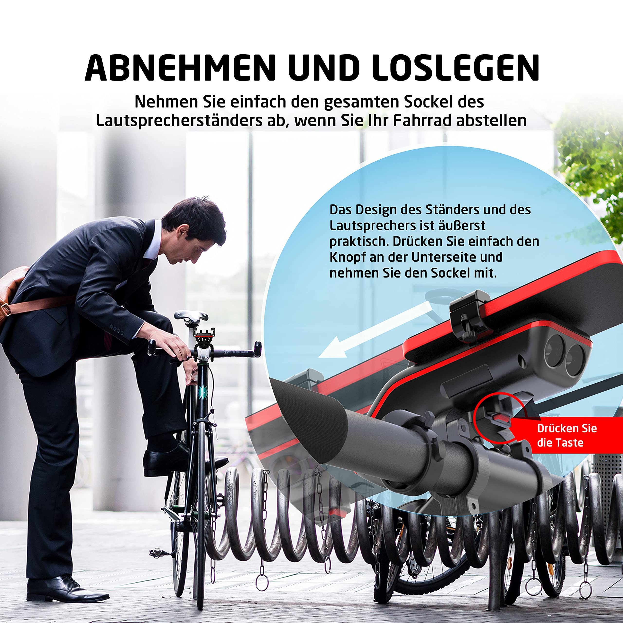 UPPEL Głośnik rowerowy Bluetooth, wielofunkcyjny, wodoszczelny rower audio, powerbank/dzwonek/mikrofon, tryb TF/SD/AUX, ekstremalny i rekreacyjny, do jazdy na rowerze i rowerze górskim, czarny