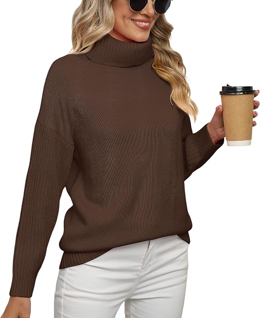 Jouica Women 2025 Fall Casual Turtleneck Batwing Sleeve Slouchy Oversized Ribbed Knit Tunic Sweaters Pullover