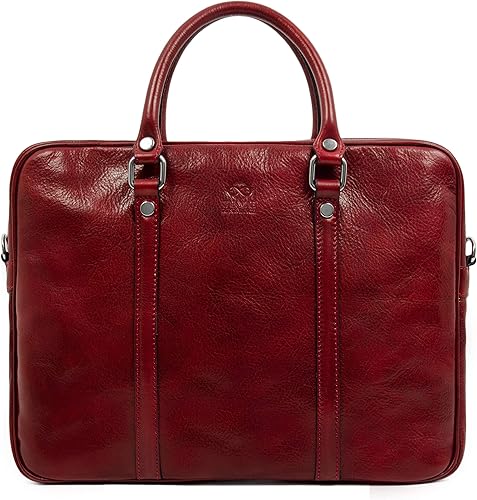 Time Resistance Maletín de cuero - Bolso italiano de cuero de grano completo - Bolso de cuero genuino para portátil - Maletín para hombre y mujer