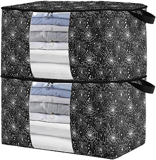 95L Clothes Storage Bags,Halloween Spider Web Storage Bins for Clothing,Comforter,Blankets,Bedding,Storage Containers with Handle,Clear Window,Set of 2 21214623