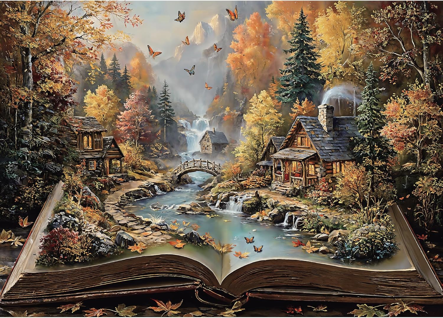 Puzzles for Adults 1000 Pieces, Magic Book Fantasy Autumn Forest Nature Landscape, 1000 Piece Puzzle for Adults Seniors, Hard Jigsaw Puzzles with Letters on Back, 1:1 Poster