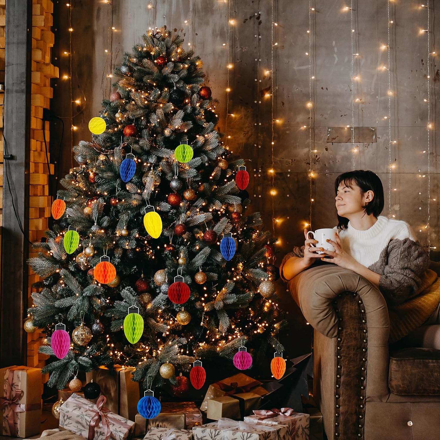 16pcs Christmas Party Decorations Honeycomb Hanging - Paper Ball Light Decor for Tree, Table Centerpieces, Holiday Classroom Supplies