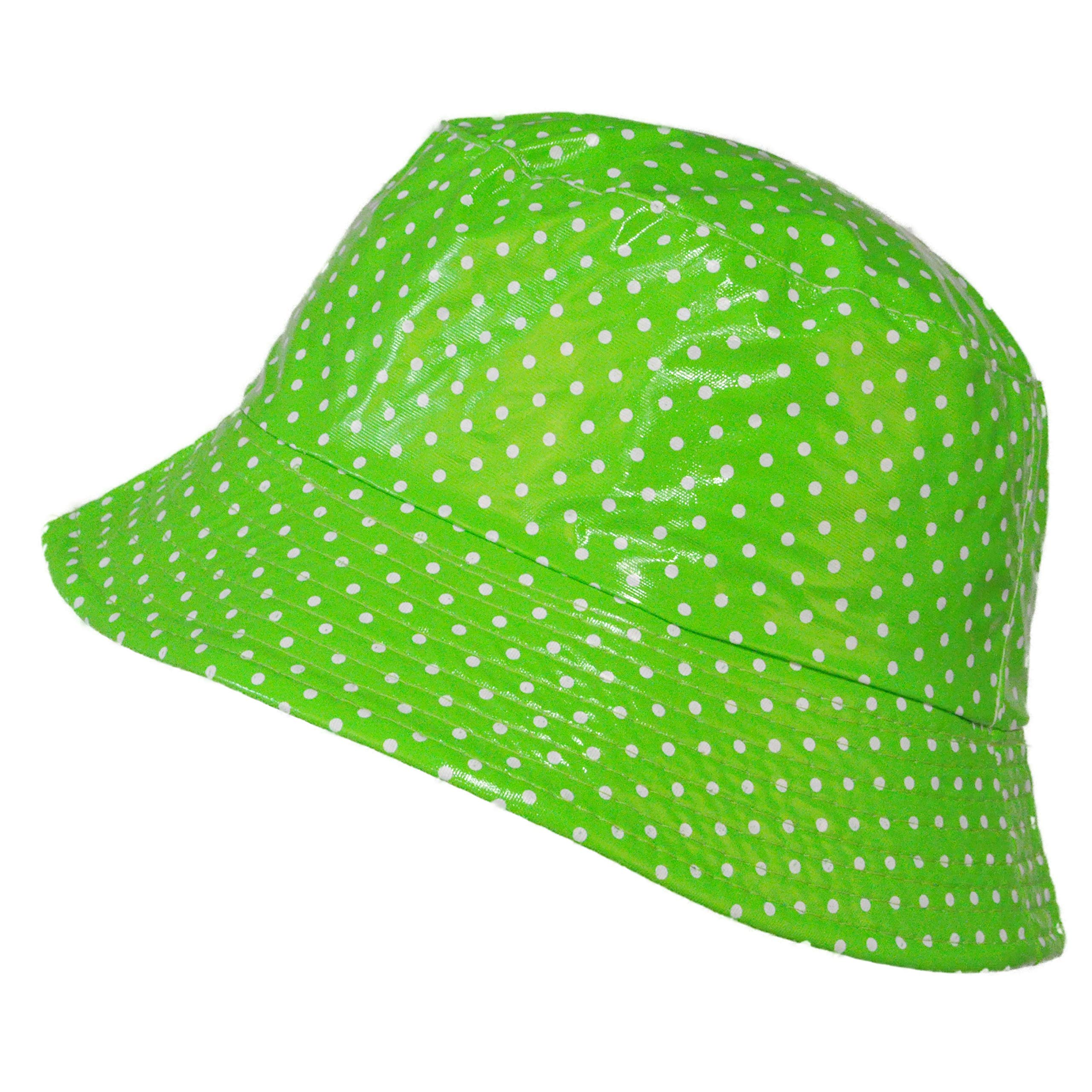 Toutacoo, Waterproof Vinyl Bucket Rain Hat (06 Polka Dot - Green)