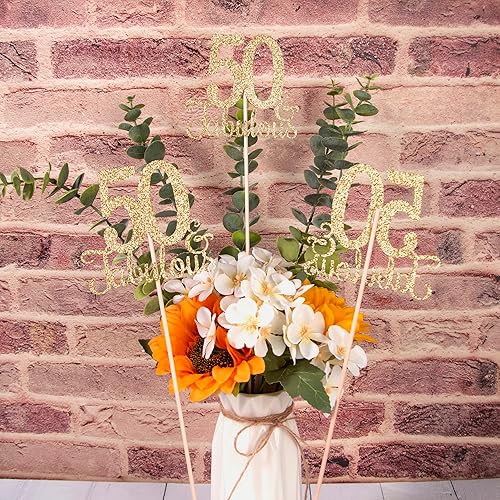 Miniatura 5 de Gexolenu 50 y fabulosos, paquete de 10 centros de mesa de cumpleaños de 50 cumpleaños de doble cara con purpurina dorada para mesas, decoración