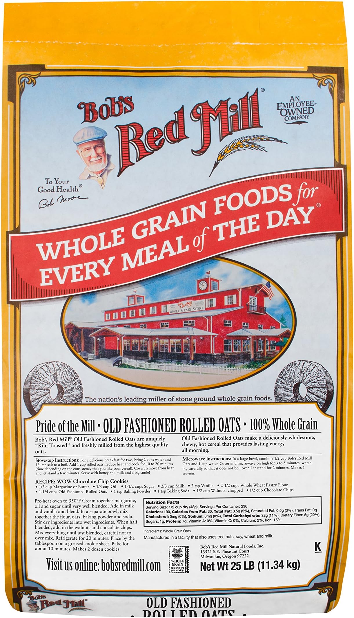 Old Fashioned Rolled Oats - 25 Pound (Pack of 1), Non GMO, Whole Grain, Vegan, Kosher