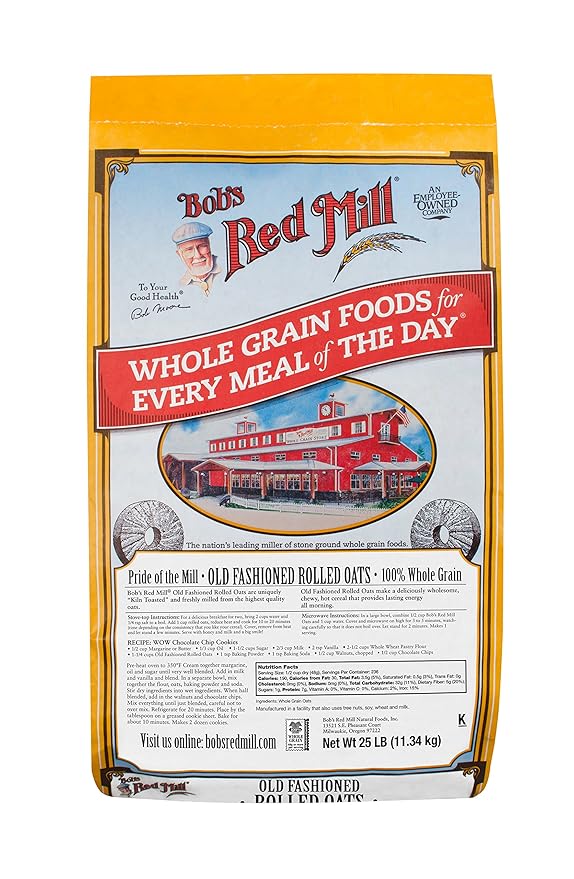 Bob's Red Mill Old Fashioned Rolled Oats - 25 Pound (Pack of 1), Non GMO, Whole Grain, Vegan, Kosher