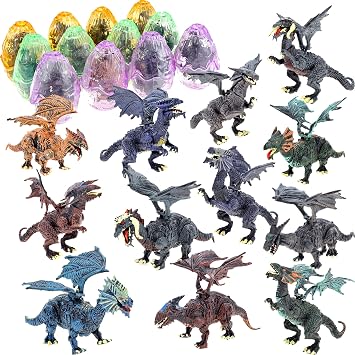 PowerTRC 12 Pack Deluxe 3D Dragon Action Figures in Jurassic-Inspired Hatching Eggs | Take Apart Puzzle Toy | Perfect for Kids Party Favors and Bulk Toy Excitement!