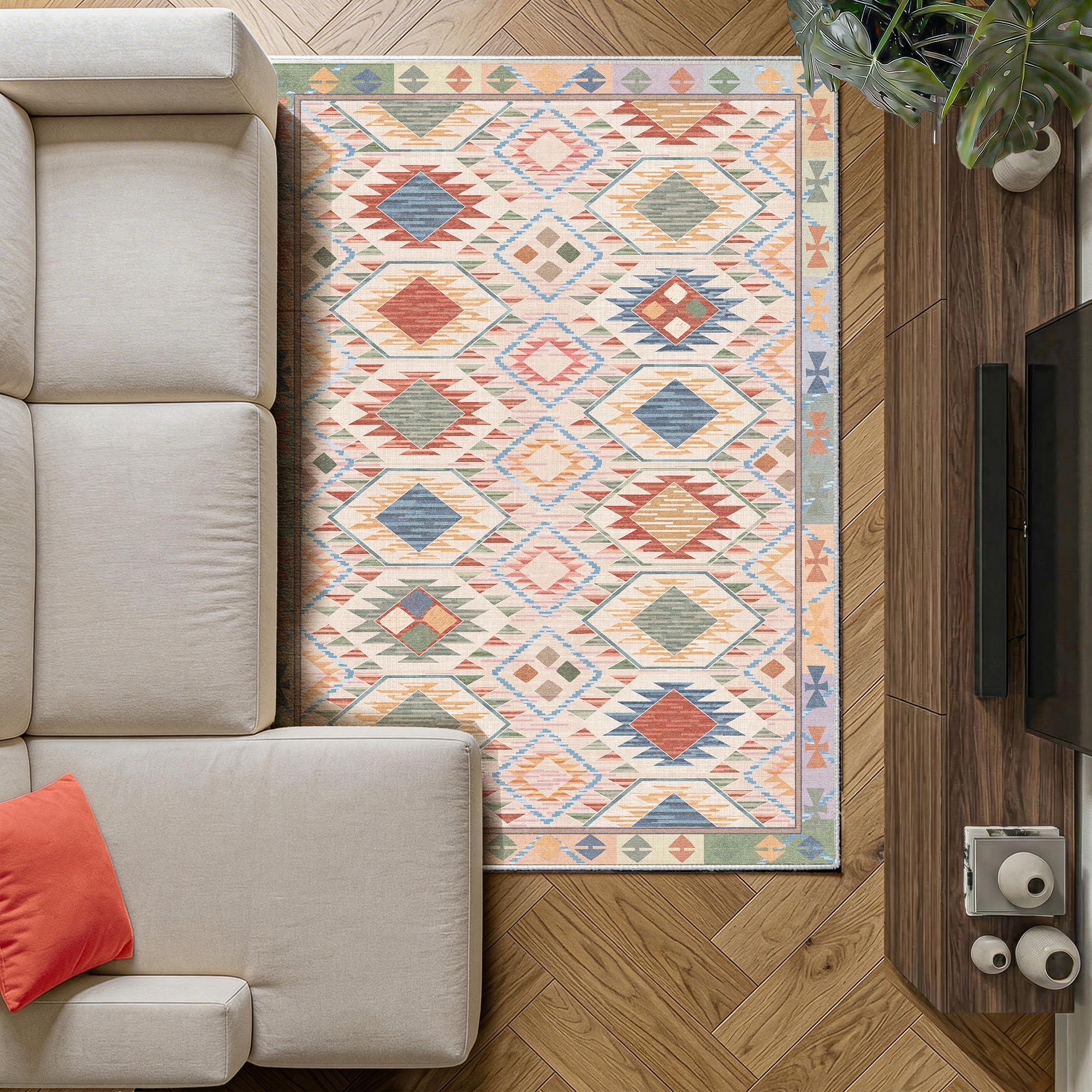 Decoranddecor Moroccan Rugs Living Room, 120x170cm – Non-Slip, Stain Resistant, Pet Friendly, Vintage Oriental Style Dining Easy Clean Durable Carpet – Elaris — image 1