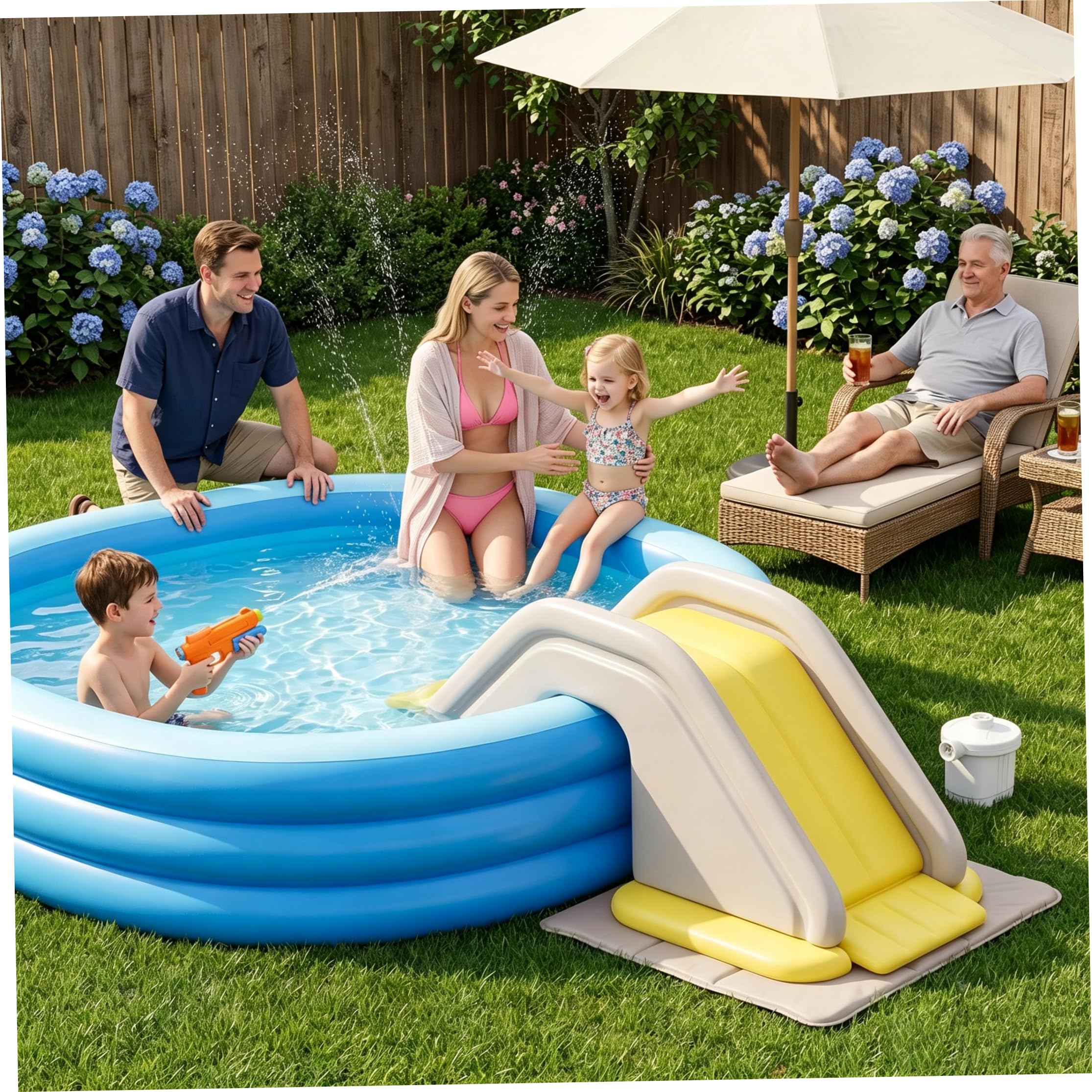Aufblasbare Poolrutsche, 92×32×27 Zoll PVC-Wasserrutsche für 3-lagige oberirdische Pools, Robustes aufblasbares Pool-Wasserspielzeug für Kinder und Familien