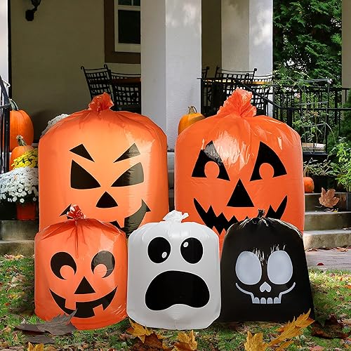 Miniatura 6 de JOYIN 6 bolsas de plástico de Halloween con hojas de calabaza para Halloween, bolsas de plástico para Halloween, bolsas de basura de hojas de otoño