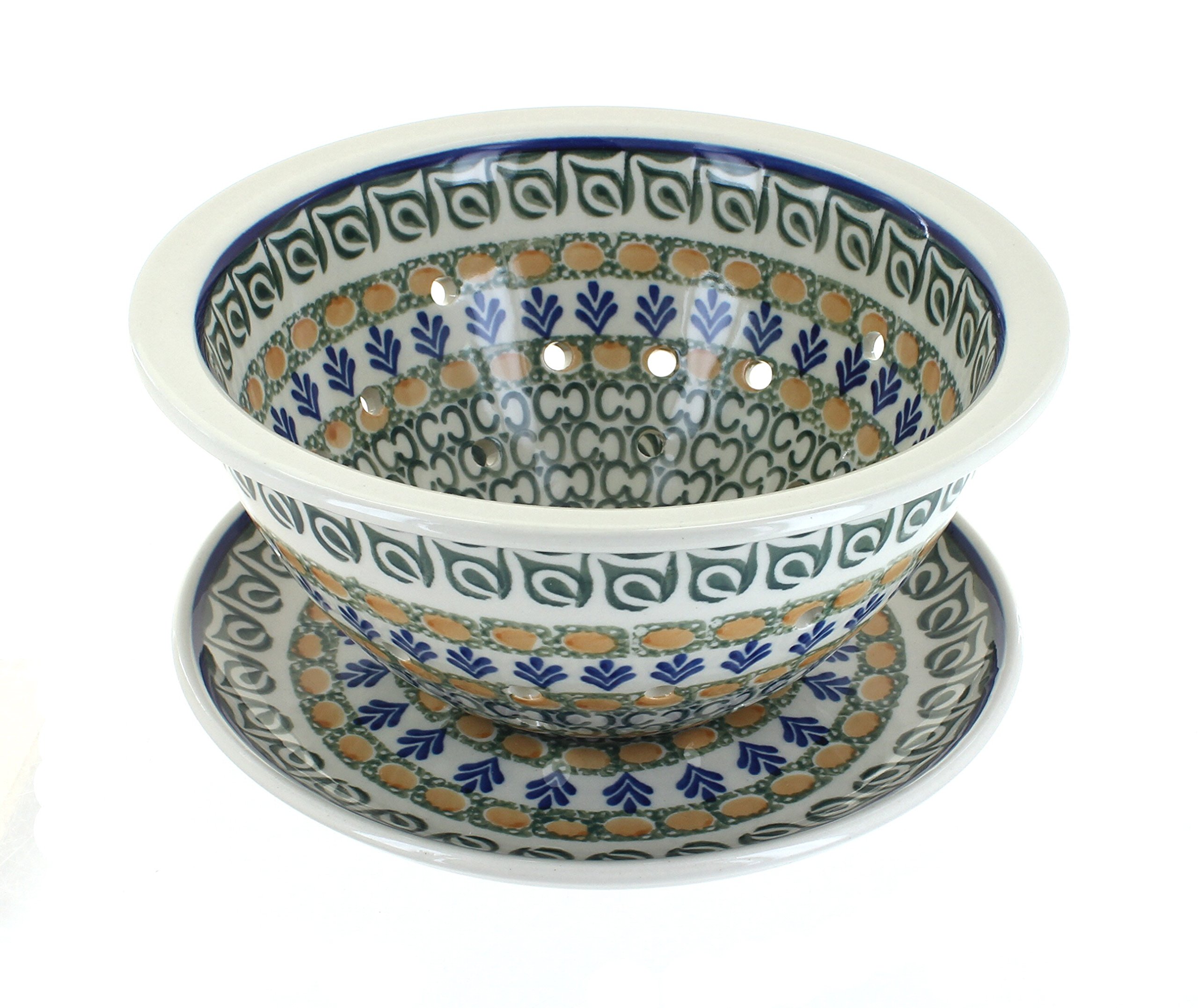 Blue Rose Polish Pottery Herb Garden Berry Bowl & Plate