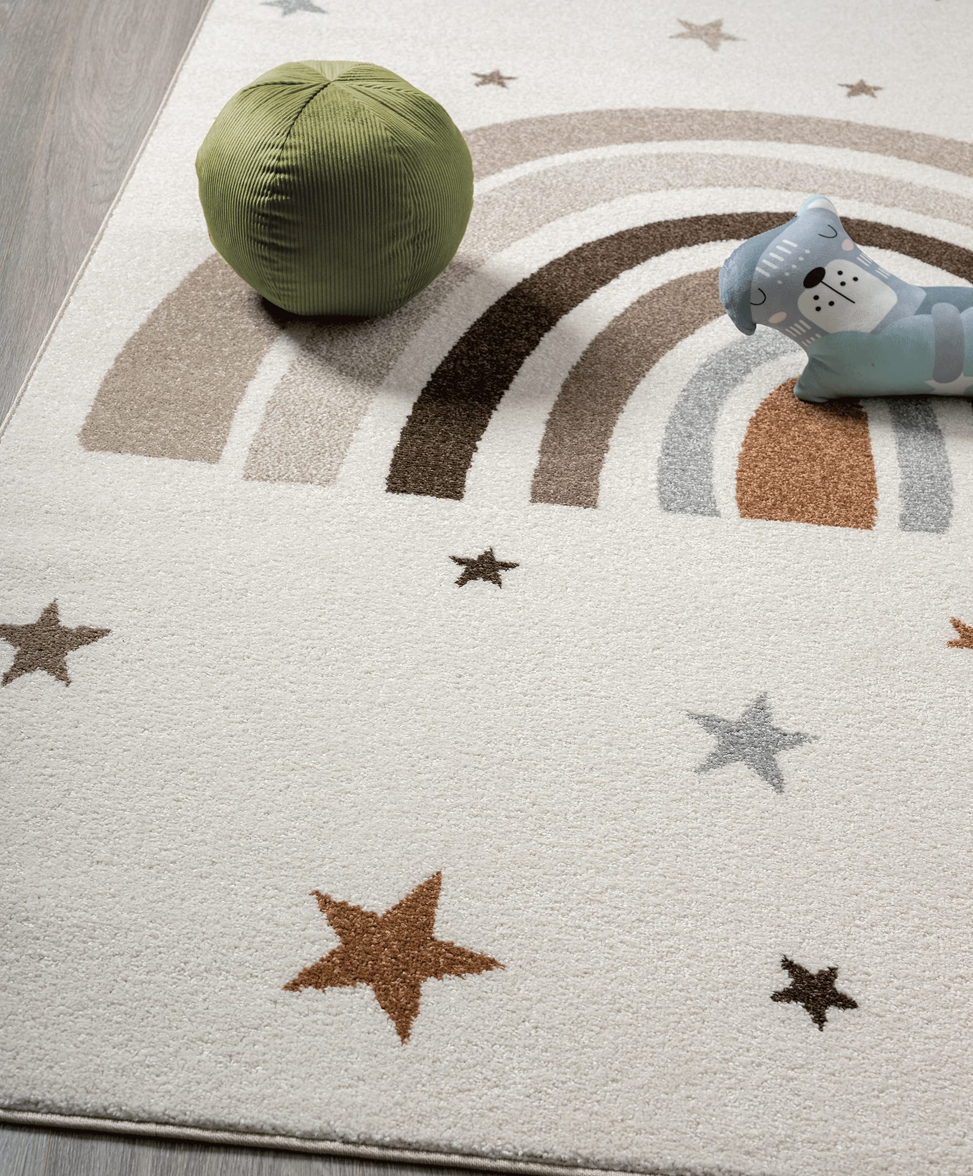 the carpet Beat Kids - Tappeto moderno per bambini, morbido, morbido, facile da pulire, con motivo arcobaleno, 80 x 150 cm