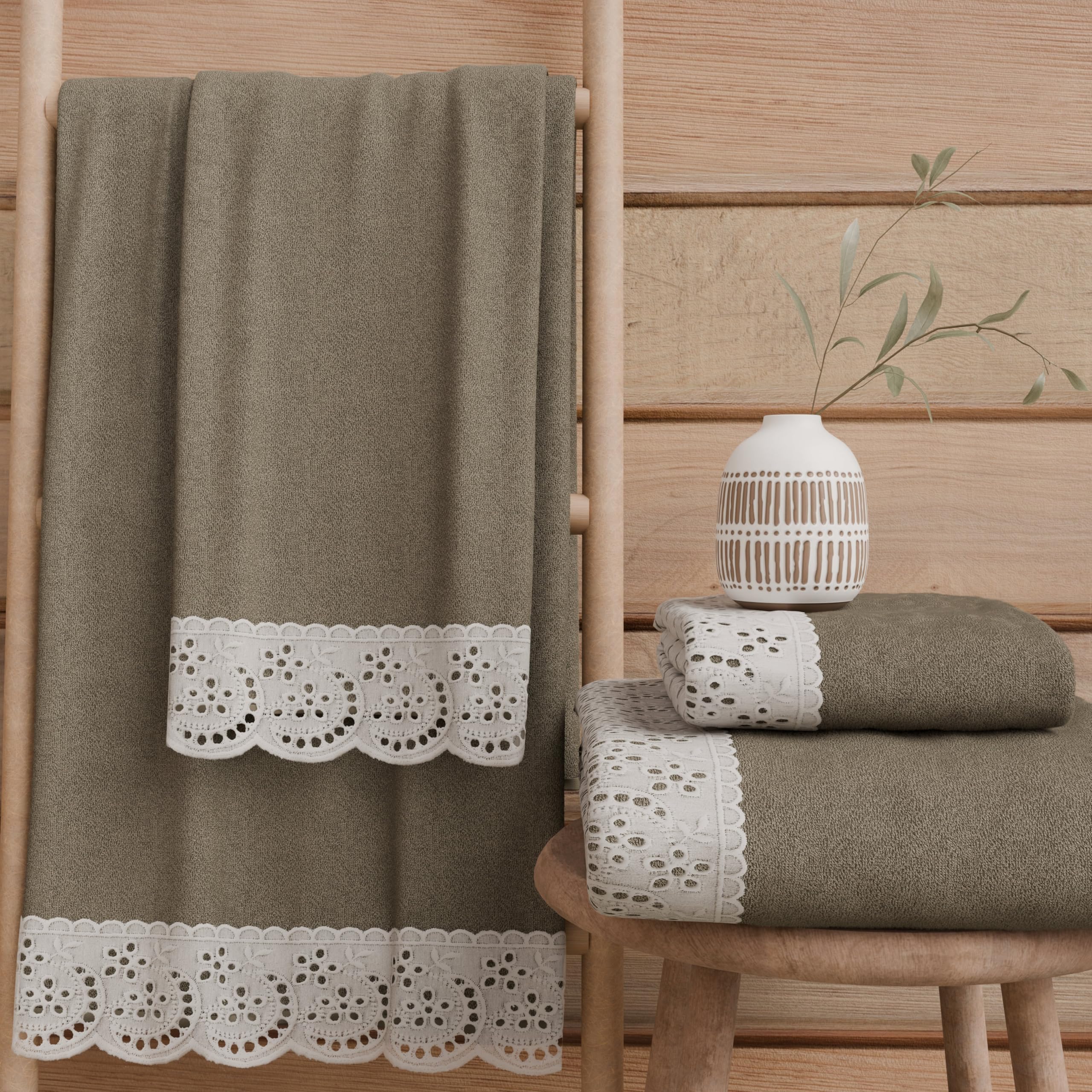 Petti Artigiani Italiani - Badetücher aus 100% Baumwoll-Frottee, Handtuch-Set 1 + 1, 2 Stück, 1 Gesichtshandtuch und 1 Handtuch, Schlamm