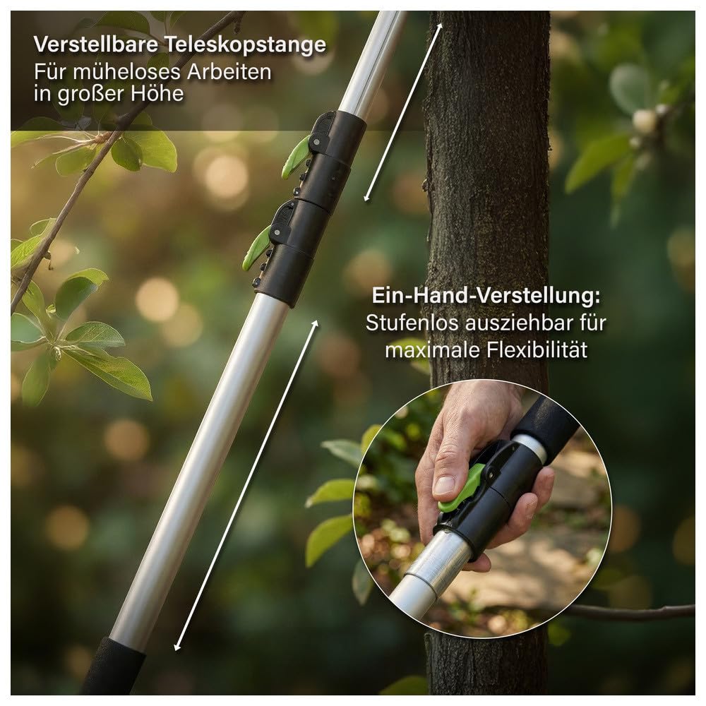 novaterra® Astschere mit Teleskopgriff 2in1, Astsäge Baumsäge mit Einstellbare Stiel, Schneidet Sauber und Schnell, Höhenverstellbar, 1,4-3,05m