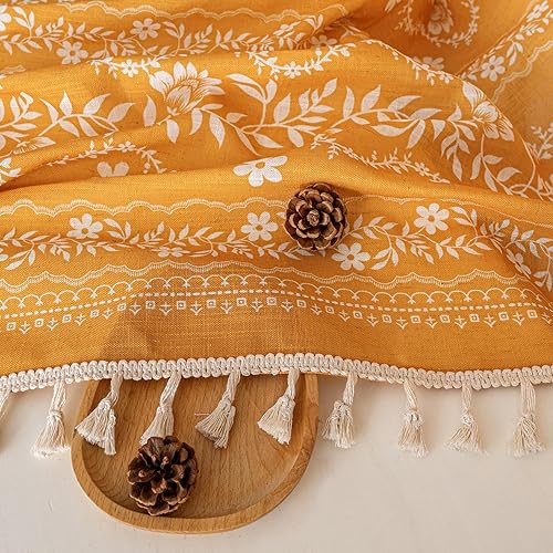 Miniatura 5 de MYSKY HOME Golden Yellow Boho Floral Curtains 84 inch Length 2 Panels Set Farmhouse Mustard Yellow Semi Sheer Vintage Bohemian Drapes with White