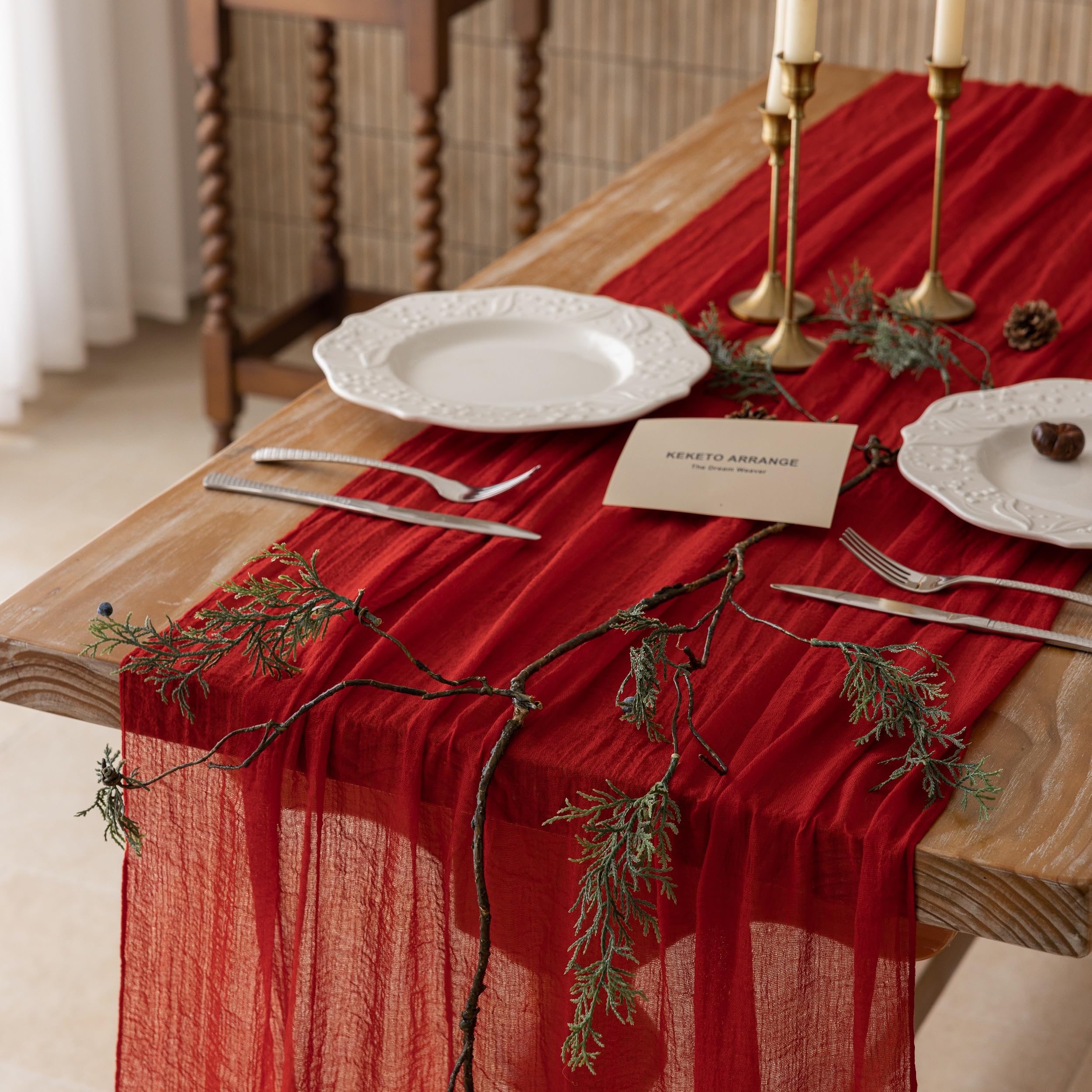 6Pcs Red Cheesecloth Table Runner 120 Inches for Party Boho Home Decor