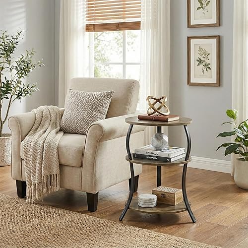 Miniatura 2 de Round Side Table, 3-Tier Waist End Table with Storage Shelf, Side Tables Living Room,15.75x24’’Round Table, Sofa Side Table, Snack Table TV Tray