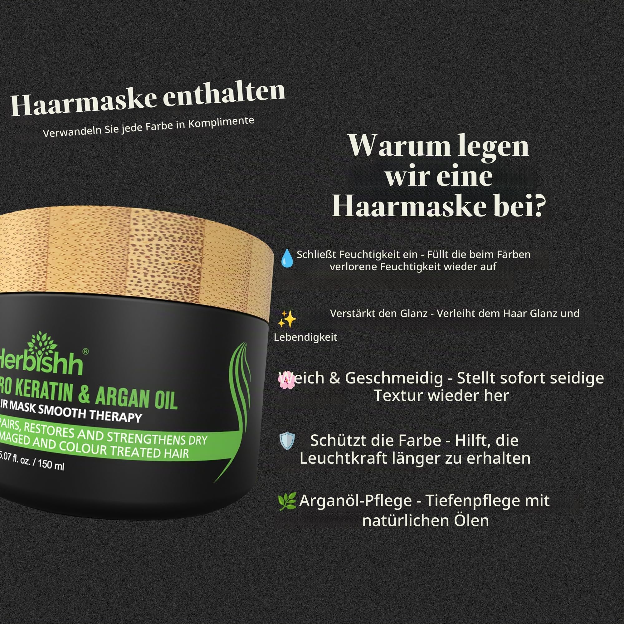Herbishh Ultimate Haarfärbeshampoo Kit (2 Stück + Argan Haarmaske) für Graues Haar - Permanente Färbung für Männer und Frauen - Langanhaltend (Black)