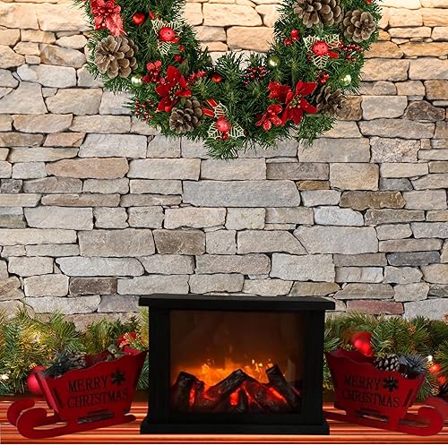 Miniatura 5 de BANBERRY DESIGNS Trineo de Papá Noel rojo  Juego de 2 trineos de madera con ramas de pino, piña y bayas rojas  Feliz Navidad  Decoración de centro