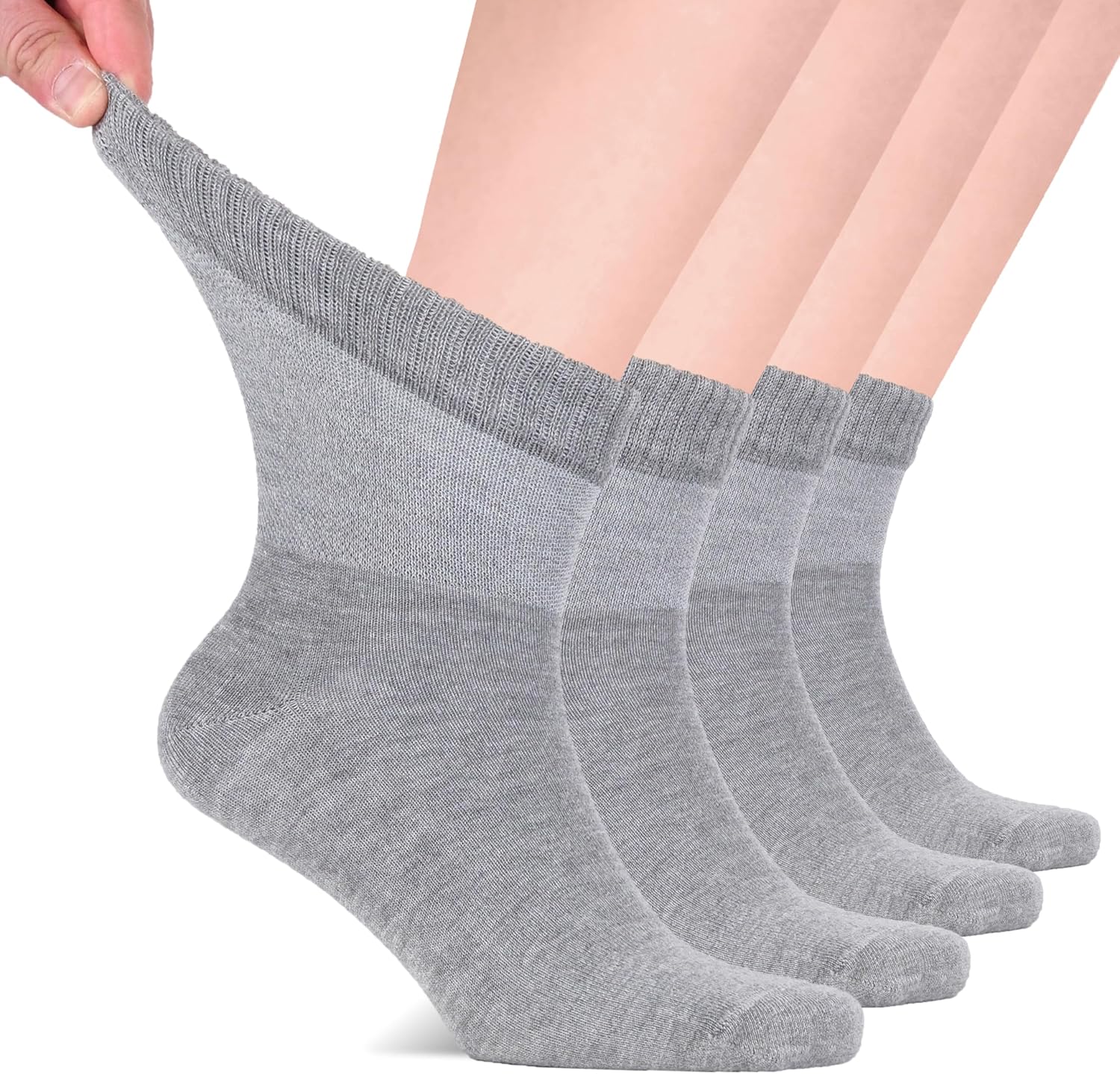 Hugh Ugoli Diabetic Socks for Men, Loose Ankle Socks, Rayon Derived from Bamboo, Extra-Wide, Thin, Seamless Toe, 4-8 Pairs