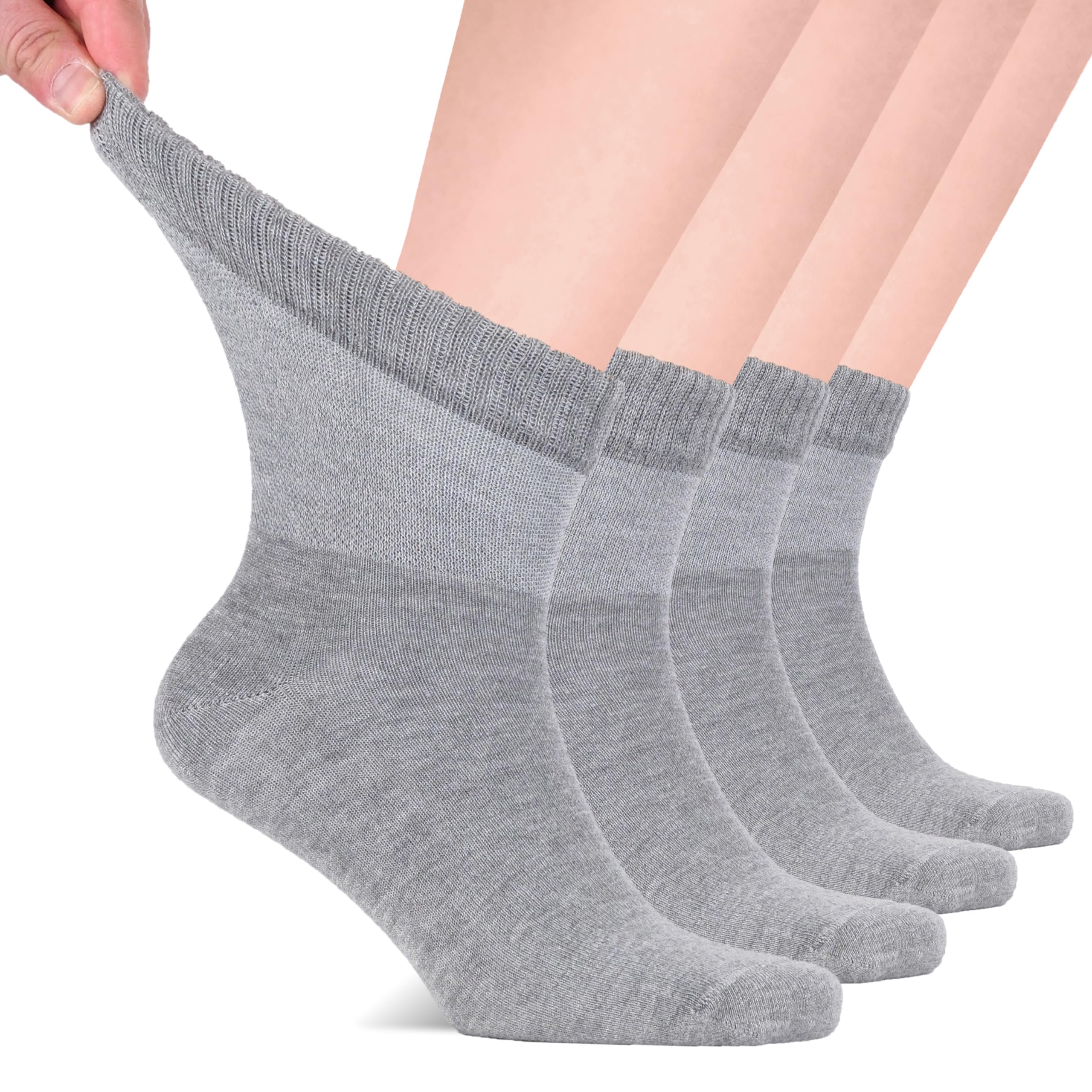 Hugh Ugoli Men's Bamboo Loose Diabetic Ankle Socks Soft Seamless Toe & Non Binding Socks Wide Thin Stretch 4 Pairs