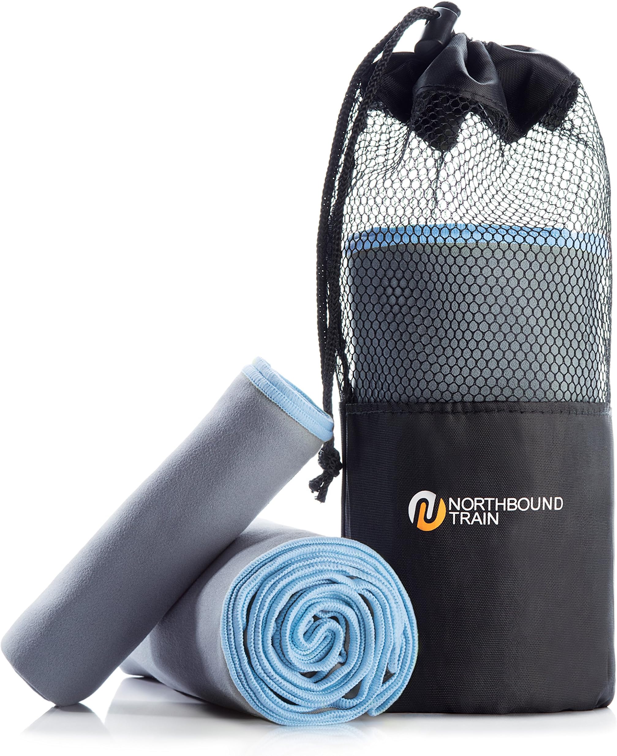 Northbound Train Fast Drying Microfiber Towel Set for Gym, Travel, Camping, Hair. Large Bath and Sports Towels + Compact Mesh Pack. Super Absorbent, Quick Dry Technology Plus.