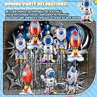 Vista 6 de RoundFunny 8 globos de cohete para el espacio exterior, globos de aluminio para astronautas espaciales, naves espaciales, cohetes, temática