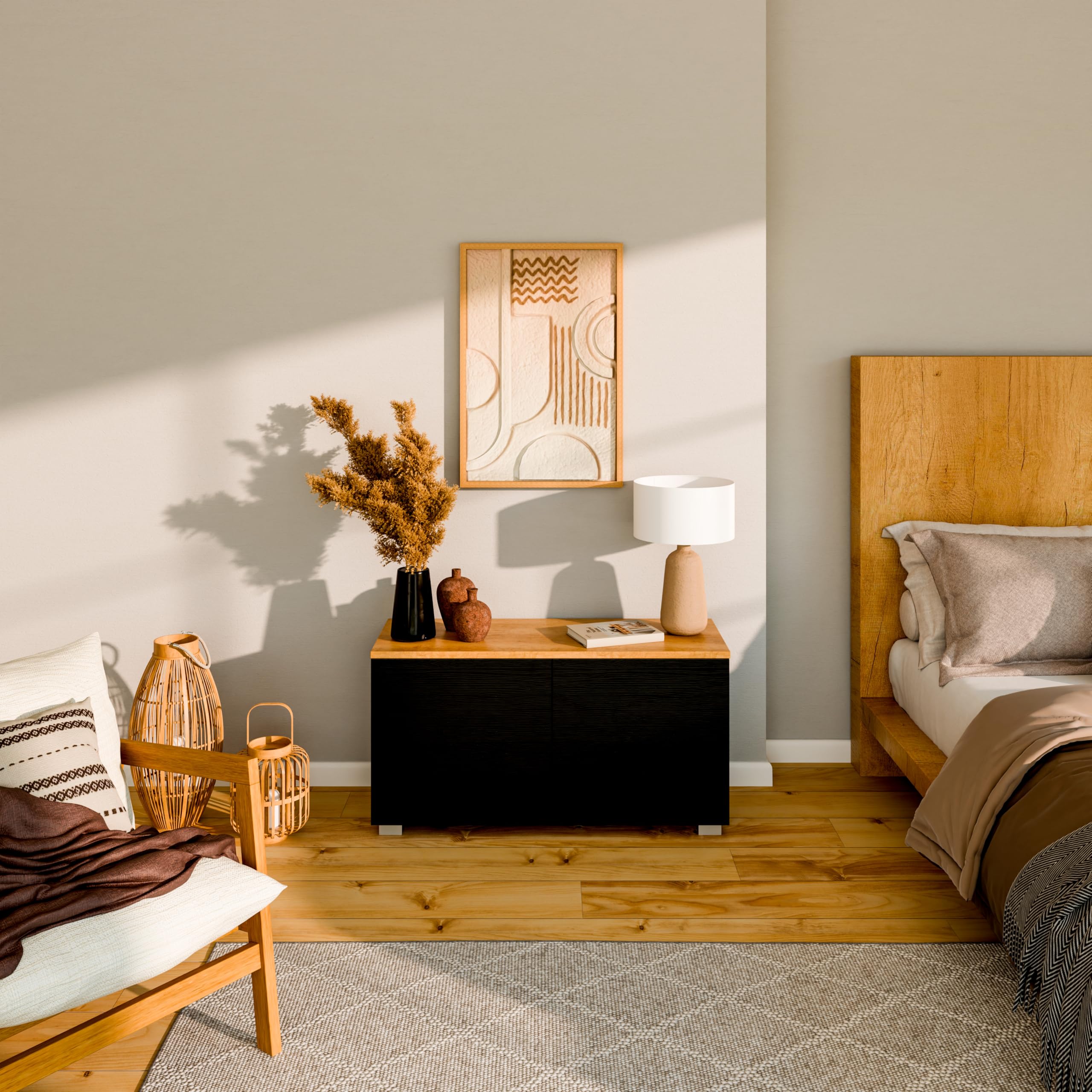 PLATAN ROOM Szafka pod telewizor o szerokości 90 cm z funkcją Push-to Open, wisząca szafka pod telewizor, komoda wisząca lub stojąca na wysoki połysk lub matowy (dąb matowy/czarny matowy, szerokość 90