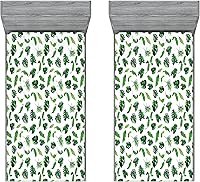 Vista 68 de Ambesonne Sábana bajera tropical, hojas de palmera diversificadas con filodendro de hojas divididas, funda de cama con bolsillo profundo elástico