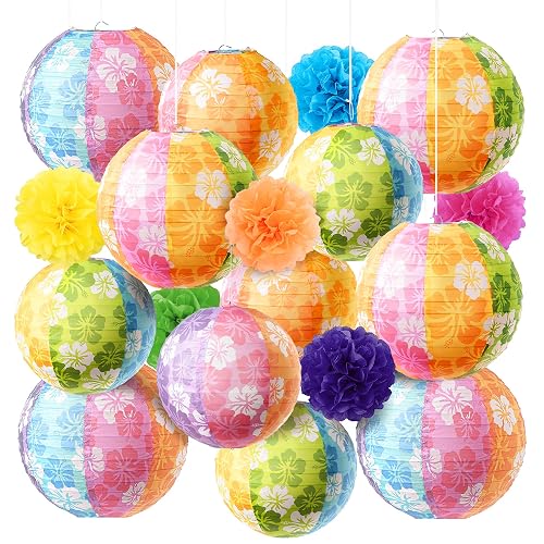 Fovths 18 Pcs Beach Party Decorations Paper Lanterns, Hawaiian Party
