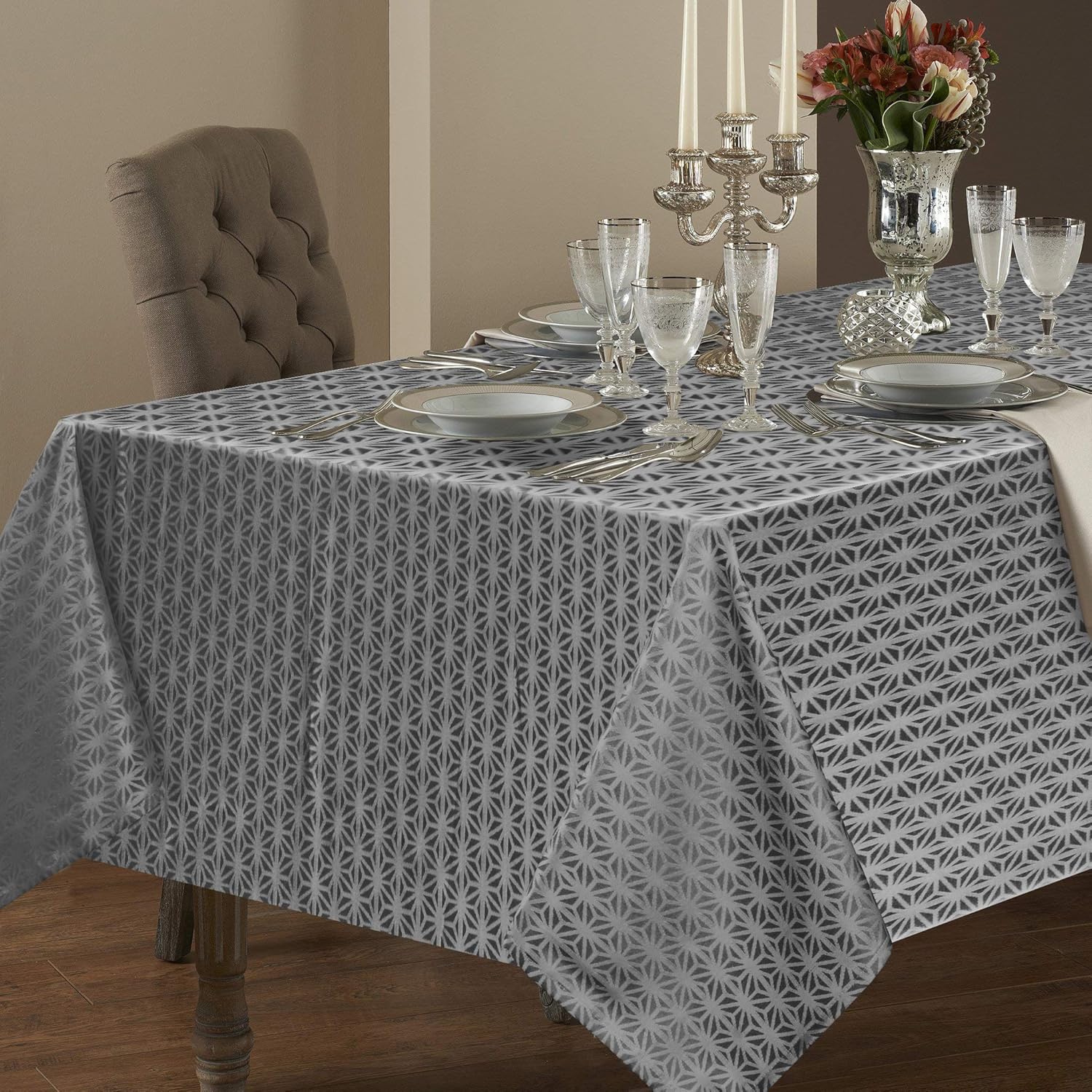 One-Day Sale: Up to 50% Off ColorBird Stars Jacquard Tablecloth Polyester Fabric Water Resistant Spillproof Table Cover for Restaurant Kitchen Dinning Wedding Banquet Party Events (Rectangle/Oblong, 60 x 84 Inch, Charcoal)