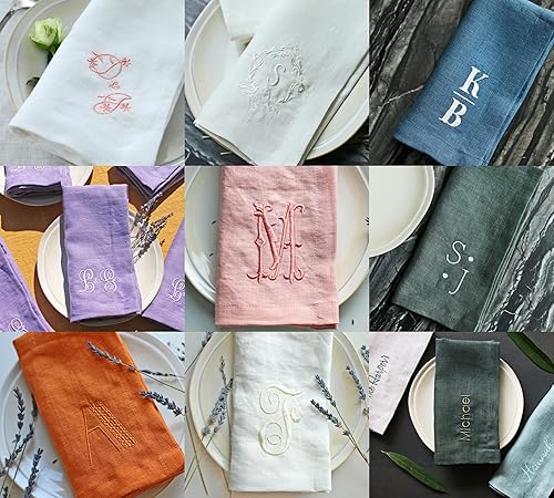 Miniatura 9 de Personalized Napkins Embroidered Any Text Monogram Design Add a Name, premium quality napkins with embroidery, great gift monogrammed napkin for