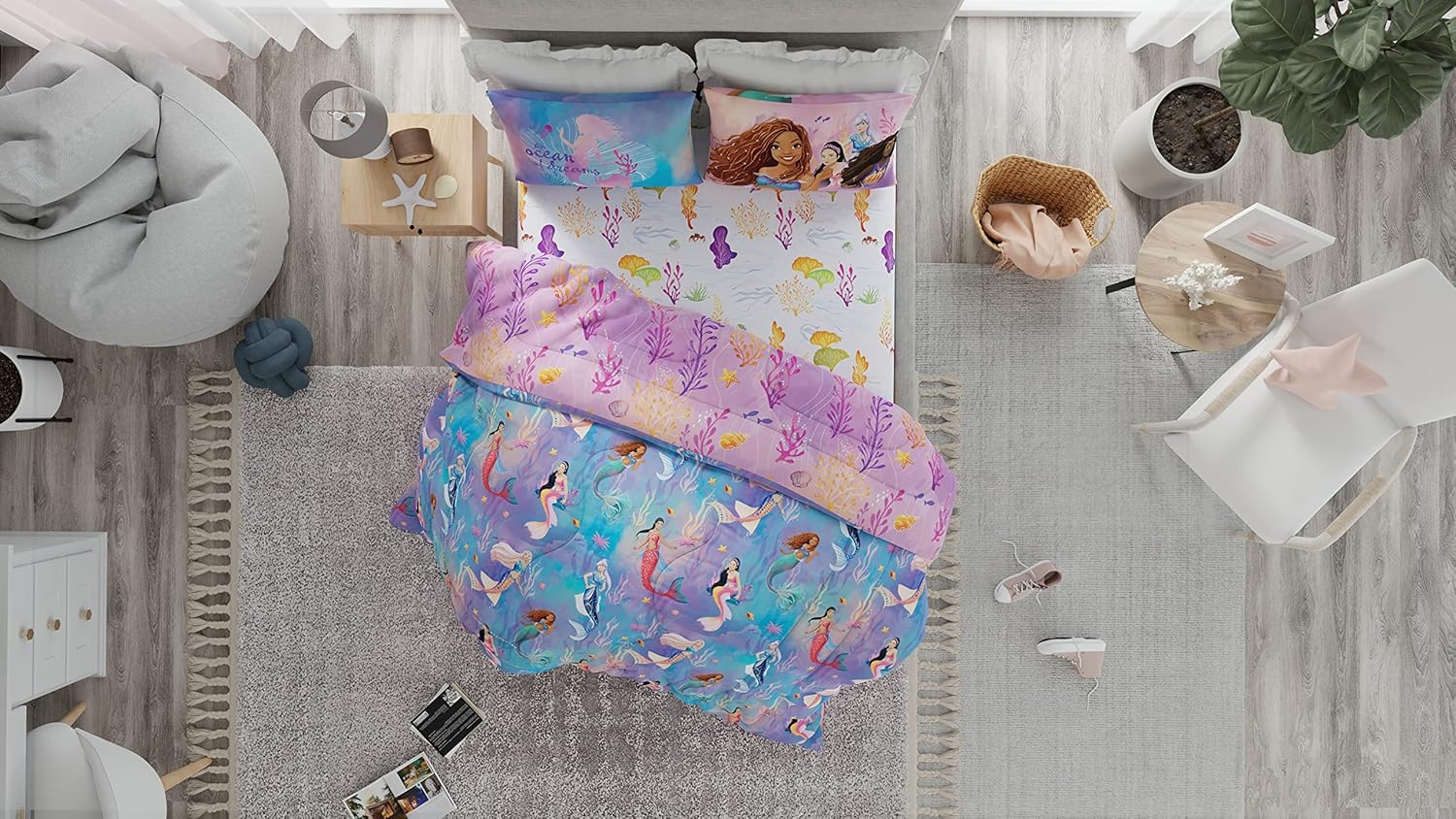 Disney Princess Ariel The Little Mermaid Live Action Movie Kids Bedding Super Soft & Cozy Reverisble Microfiber Comforter and Sheet Set with Sham, Queen, (100% Officially Licensed Product) by Franco