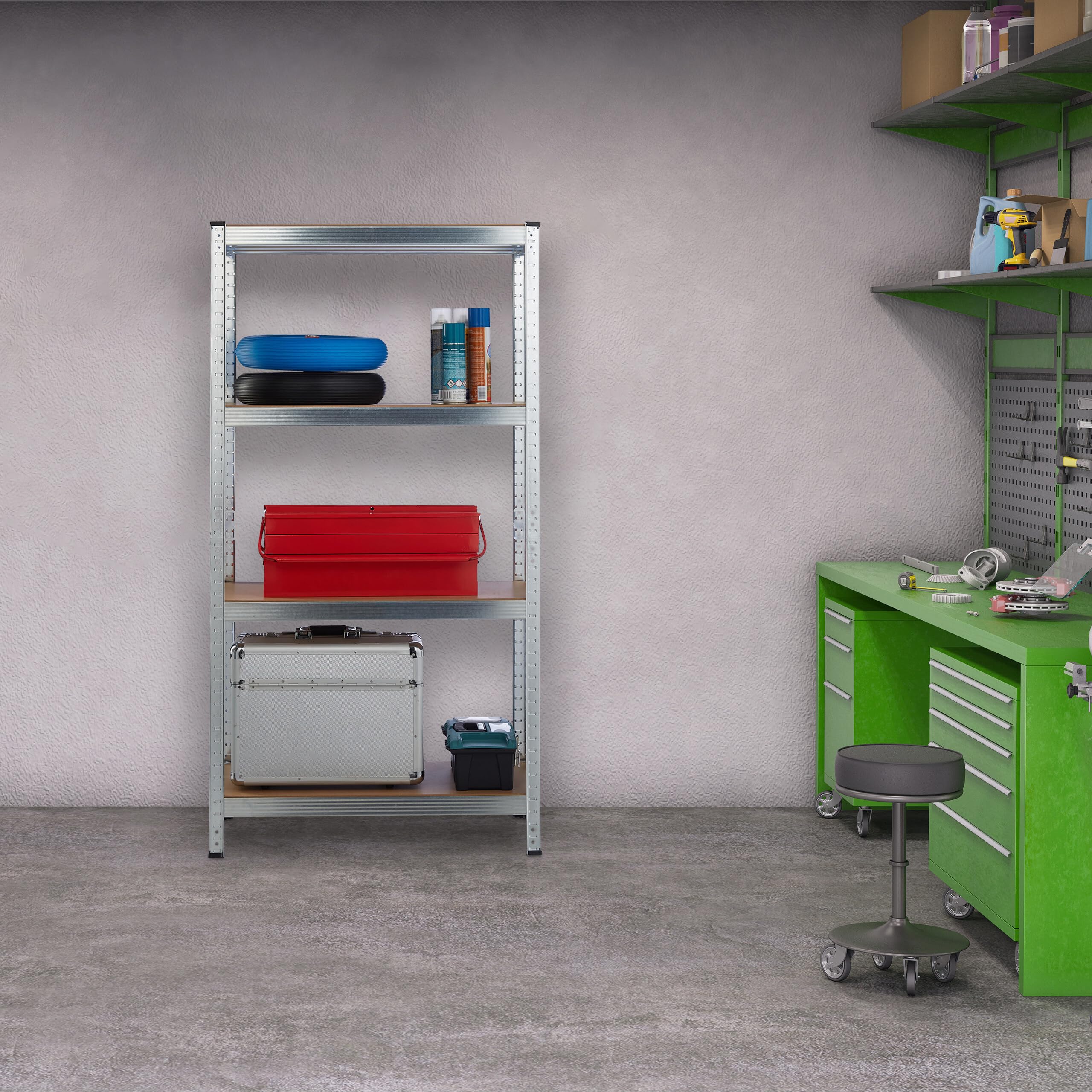 Relaxdays regał magazynowy szafka do dużych obciążeń 4 poziomy półka 157x80x40cm, nośność 280 kg, srebrny