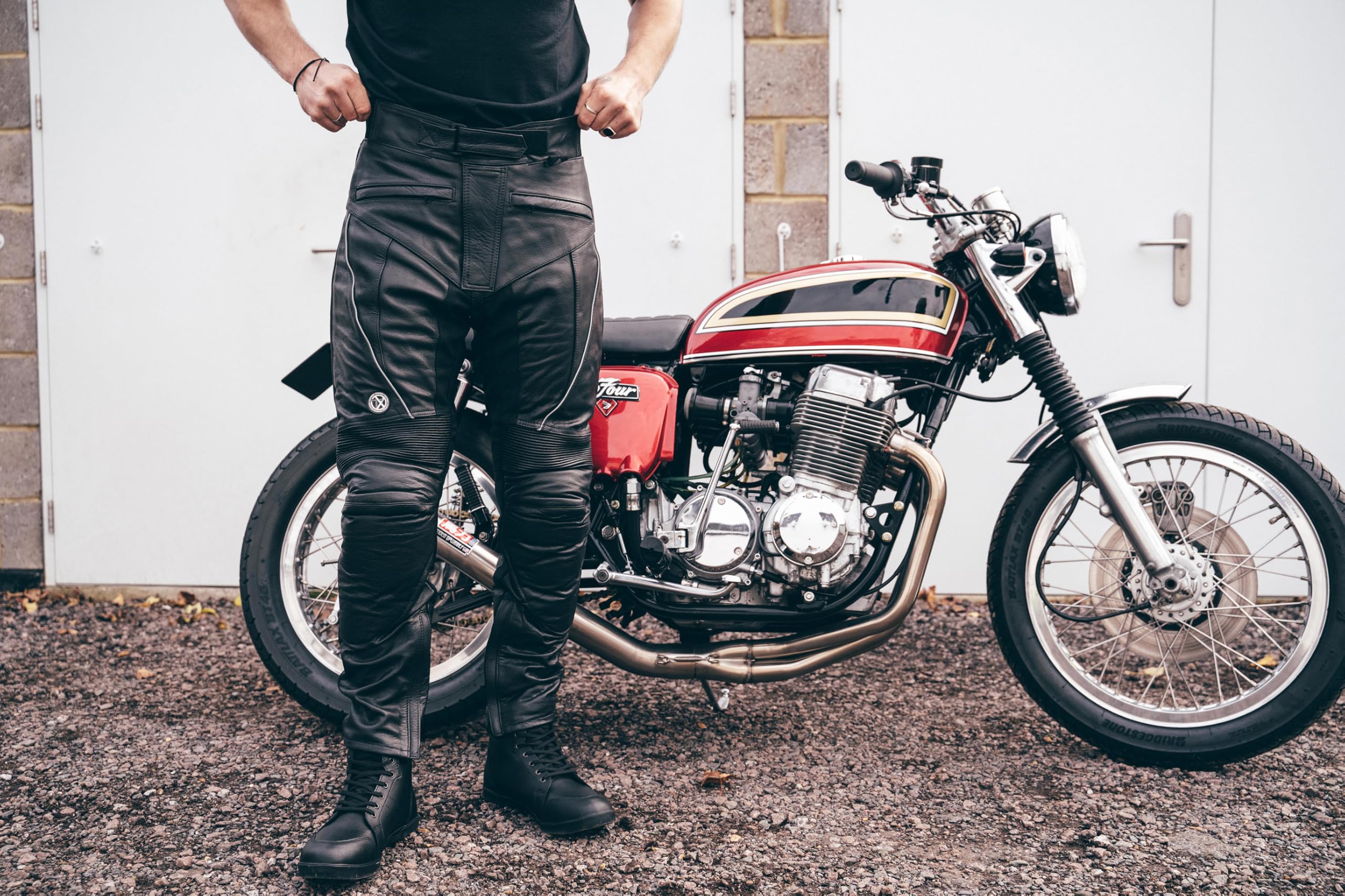 Texpeed motorradhose leder wasserdicht herren mit protektoren - Schwarz Vollnarbiges Lederhose echtleder mit rüstung (EN 1621-1) Biker gepanzerte - 4XL Taille/Regülar Bein