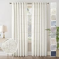 Vista 82 de Cortinas de lino blanco con pestaña trasera de 108 pulgadas de largo, 2 paneles para sala de estar, cortinas de estilo rústico bohemias, filtro
